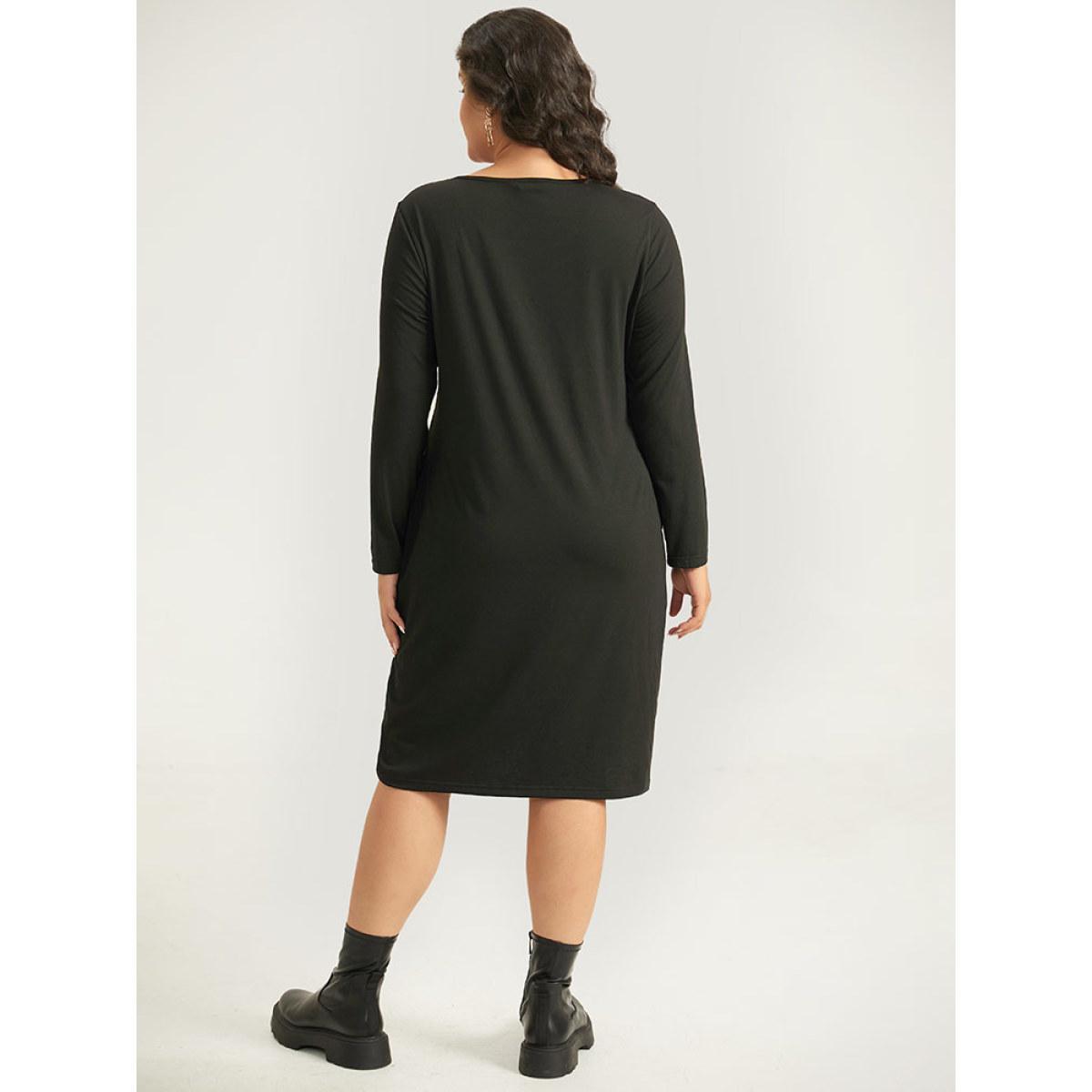 Plus Size Halloween Pumpkin & Letter Print Pocket Lace Panel Dress Black Women Casual Printed Curvy Midi Dress BloomChic 14-16/1X Product Image