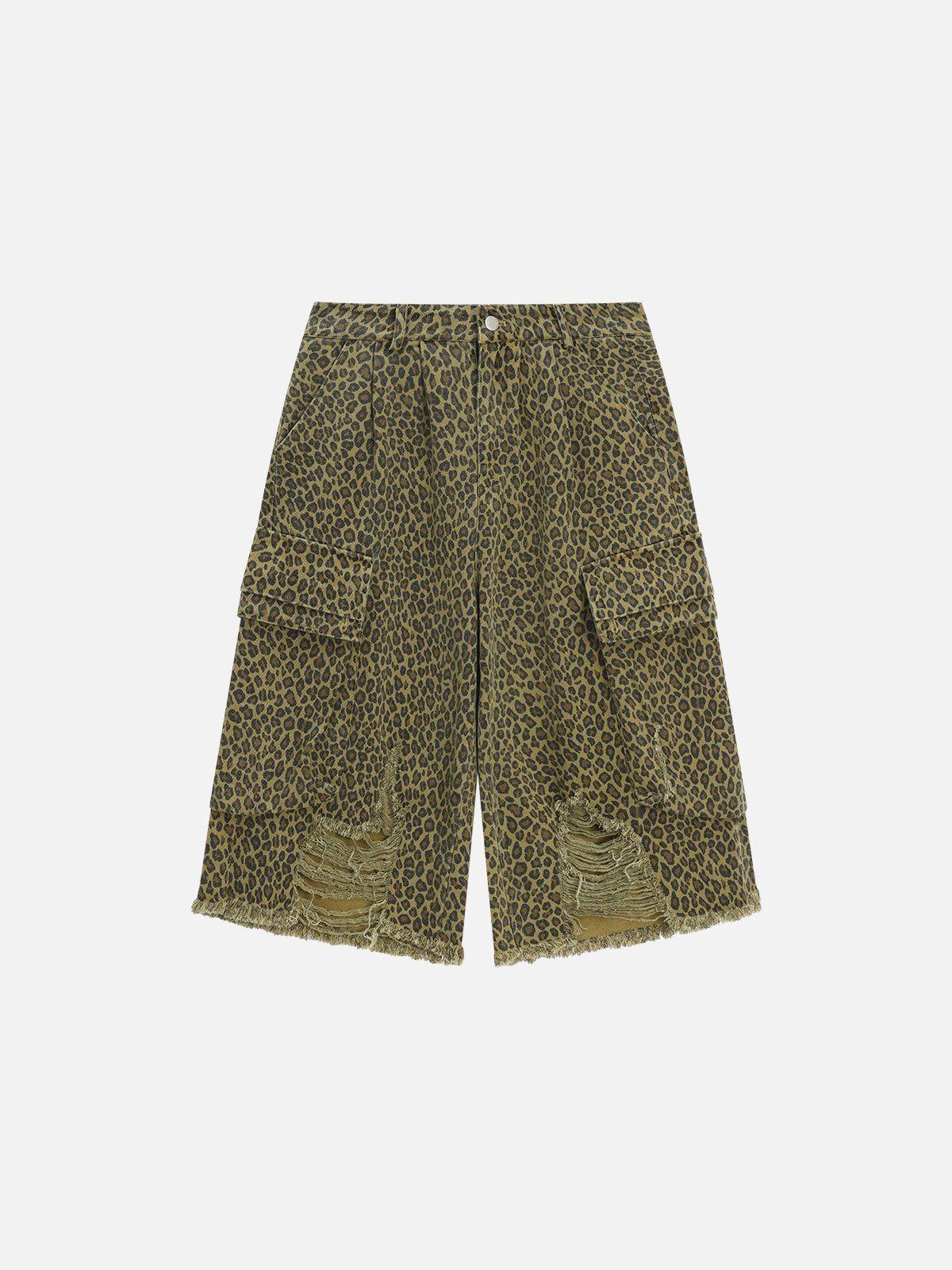 Aelfric Eden Leopard Print Distressed Longline Shorts Product Image