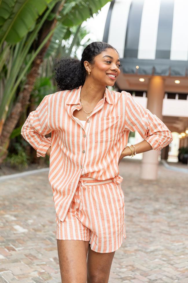 With The Tide Coral Striped Button Up Top FINAL SALE Product Image