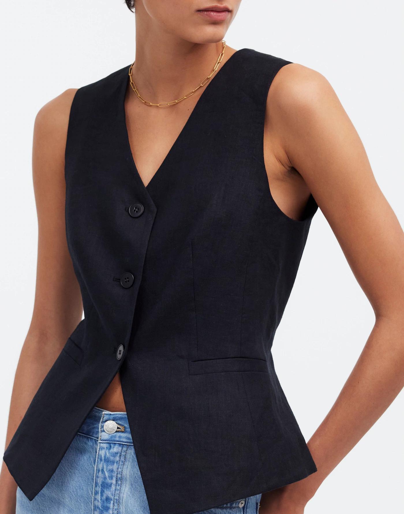 Cutaway Long Vest in 100% Linen Product Image