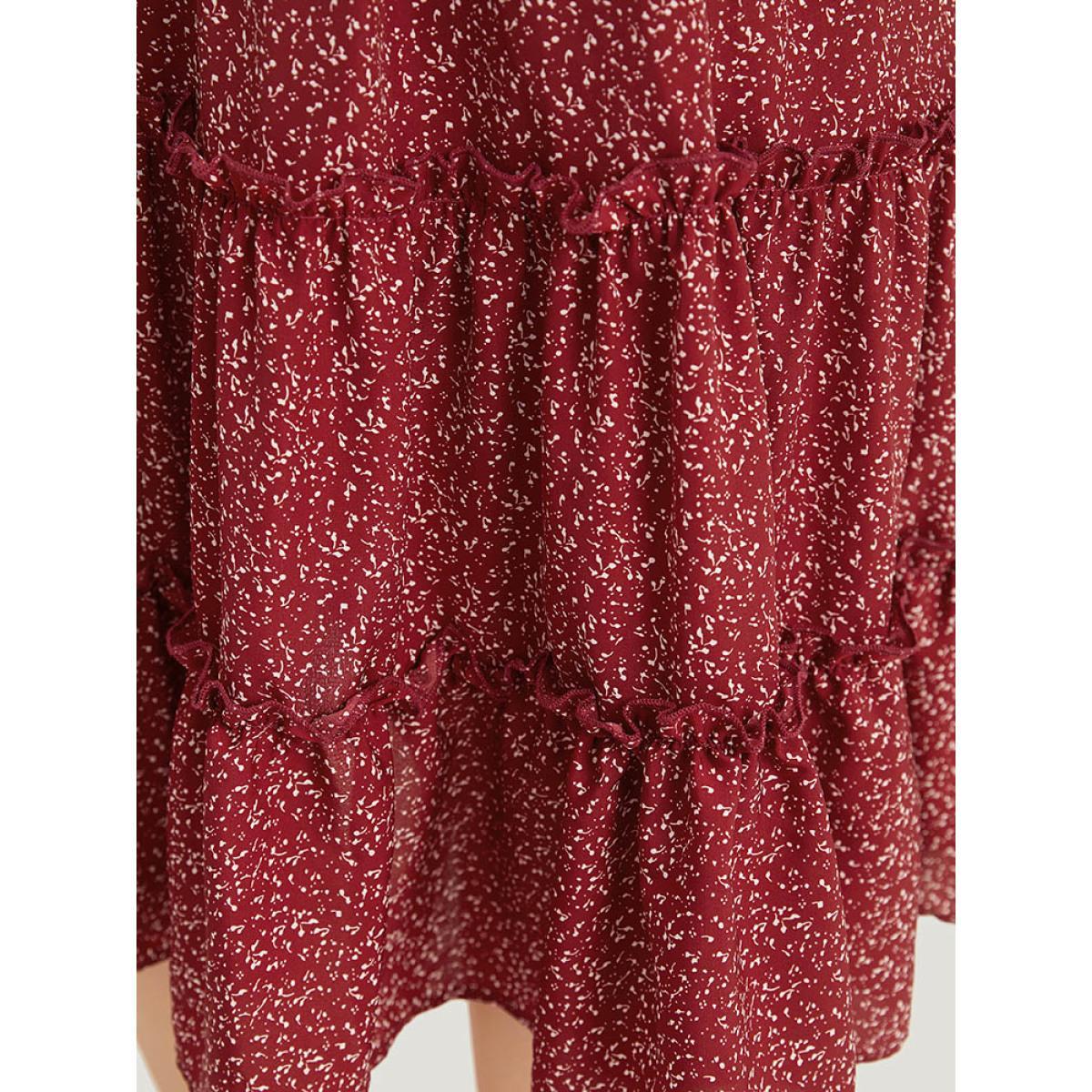 Plus Size Ditsy Floral V Neck Lantern Sleeve Ruffle Layered Hem Dress Scarlet Women Elegant Elastic cuffs V-neck Long Sleeve Curvy Midi Dress BloomChic 30/6X Product Image