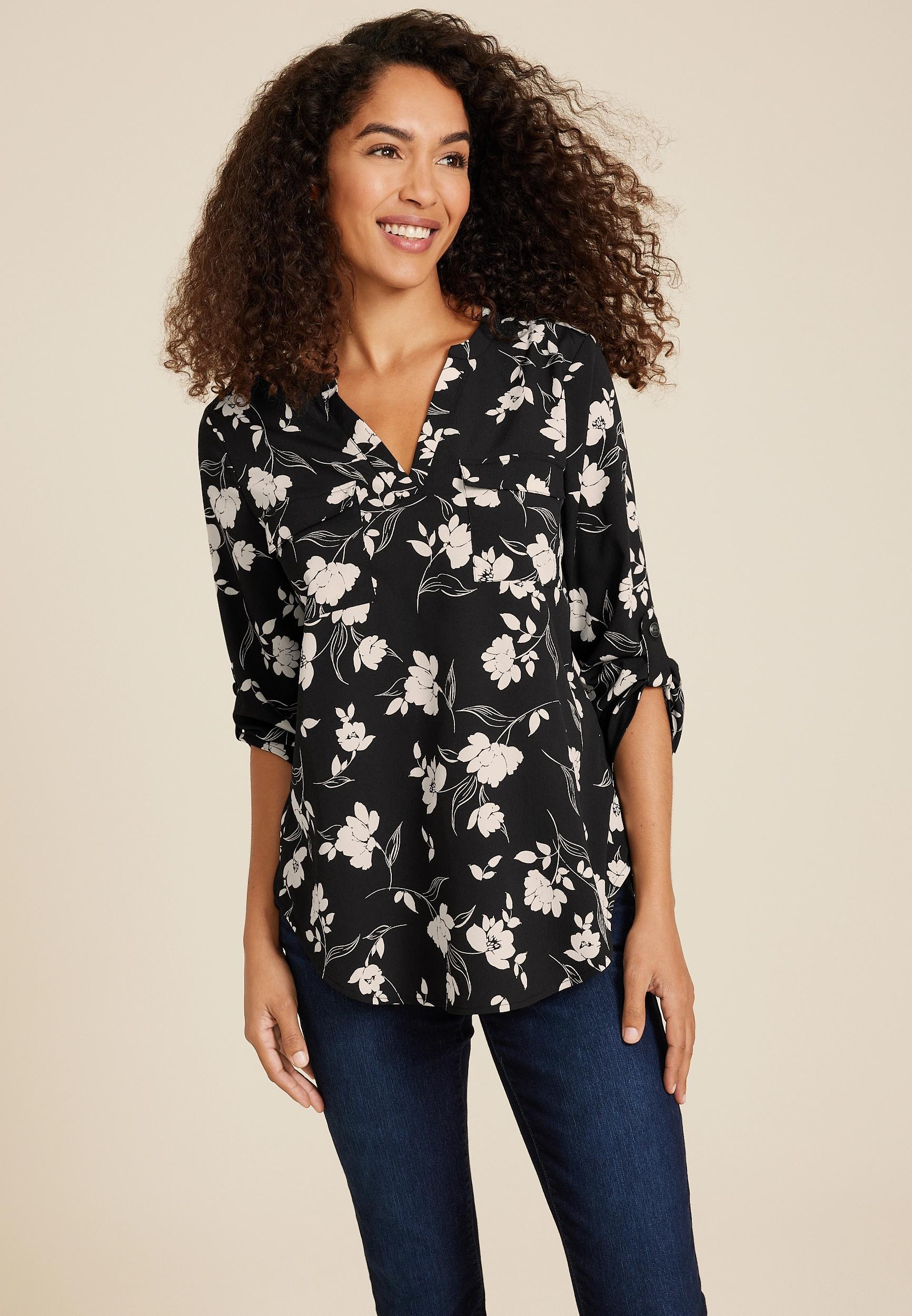 3/4 Sleeve V Neck Tunic Blouse Product Image