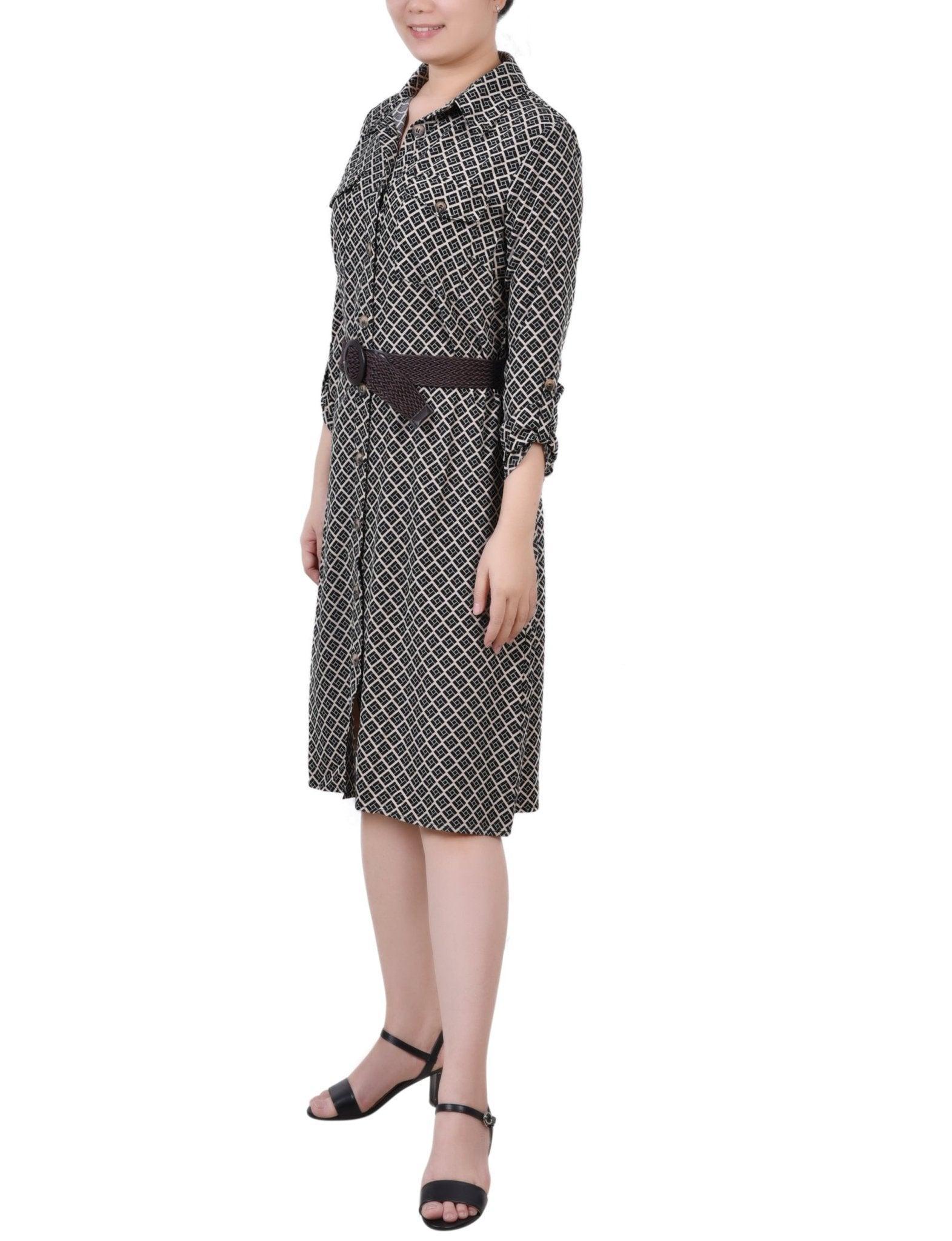 Doeskin Black Allie 3/4 Roll Tab Sleeve Shirtdress - Petite Product Image