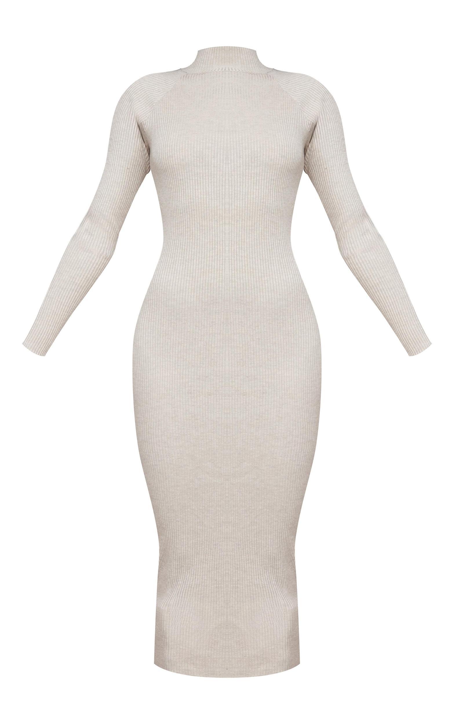 Stone Turtle Neck Knitted Bodycon Maxi Dress Product Image