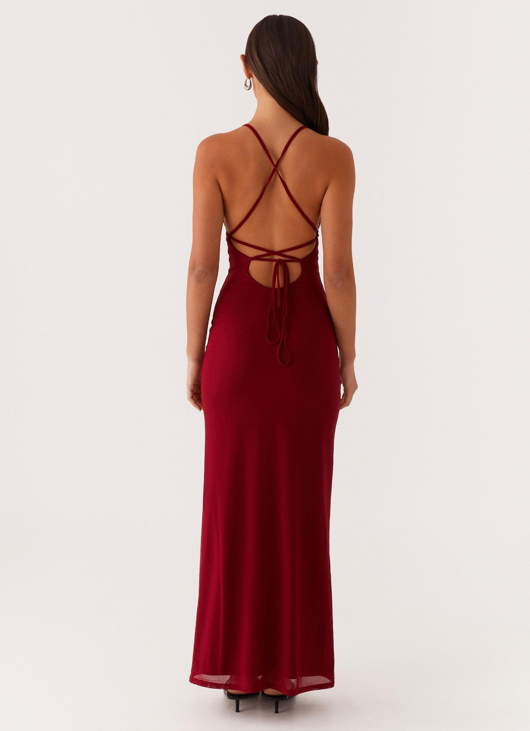 Beki Beaded Mesh Maxi Dress - Deep Red Product Image