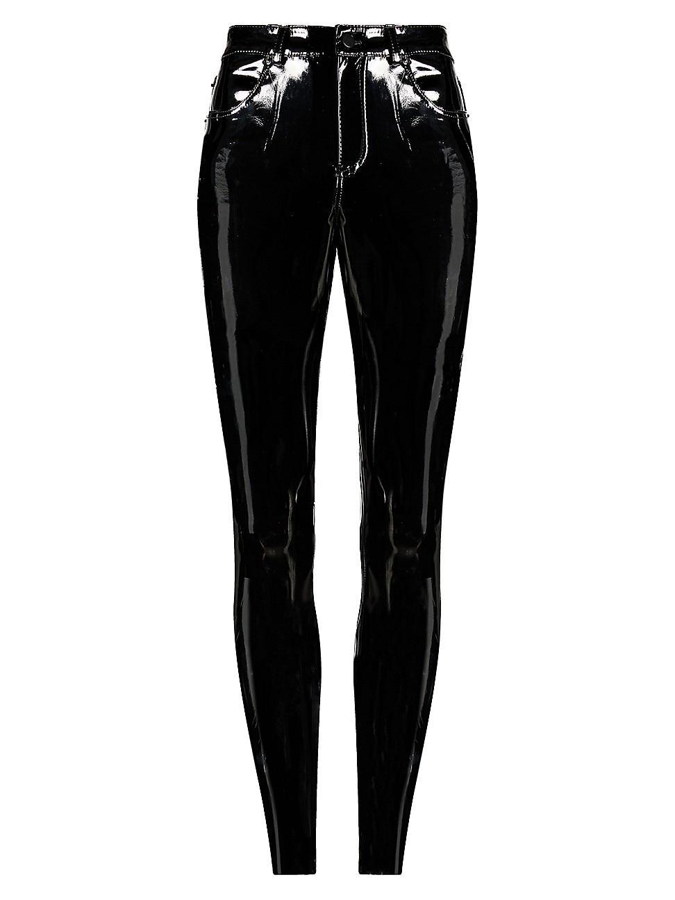Womens Mid-Rise Faux Patent Leather Skinny Ankle Pants Product Image