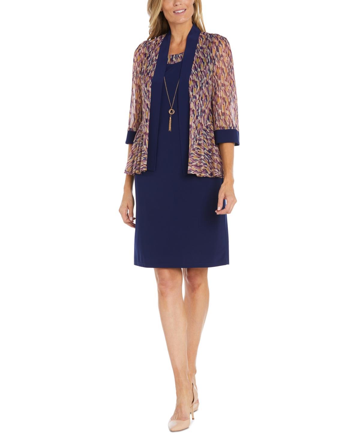 Women's R&M Richards Jacket, Dress, And Detachable Necklace, Size: 18, Blue Team Product Image