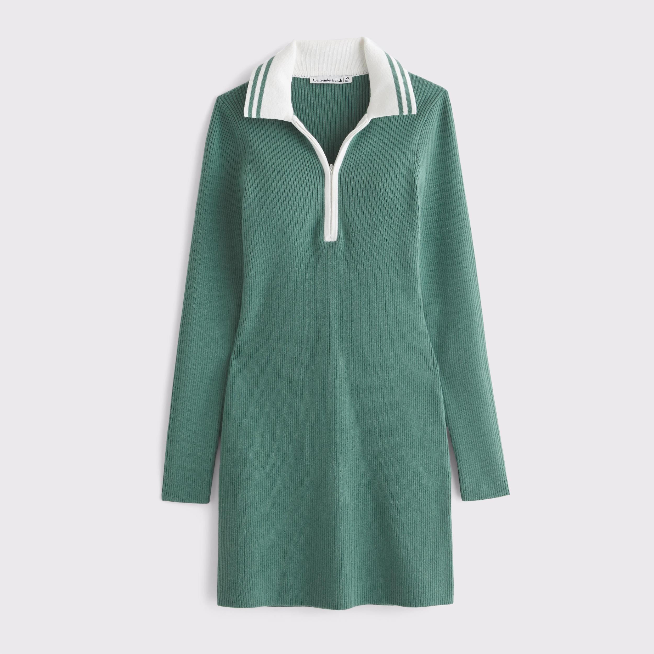 Long-Sleeve Half-Zip Mini Sweater Dress Product Image