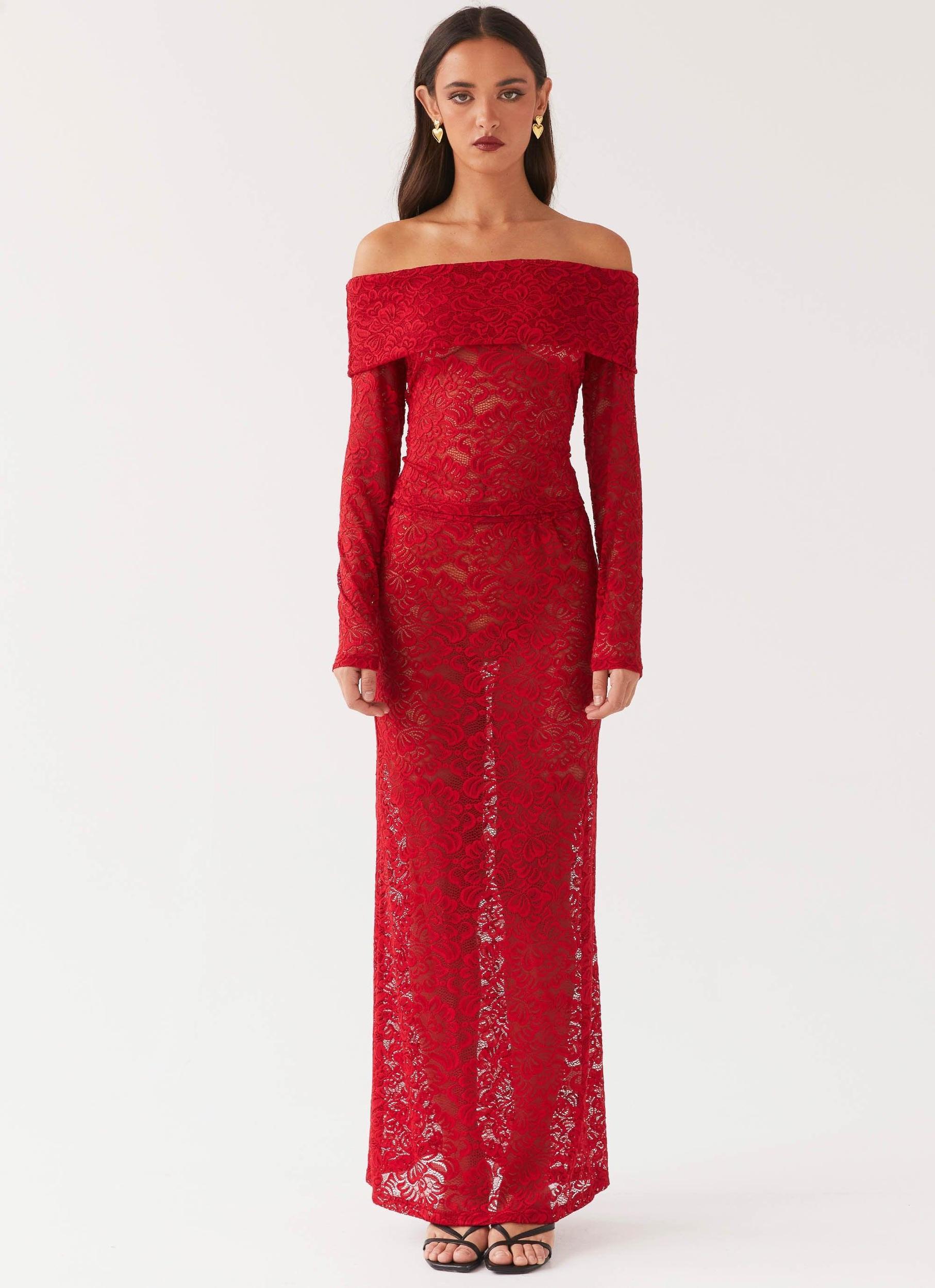 Zephyra Lace Maxi Skirt - Red Product Image