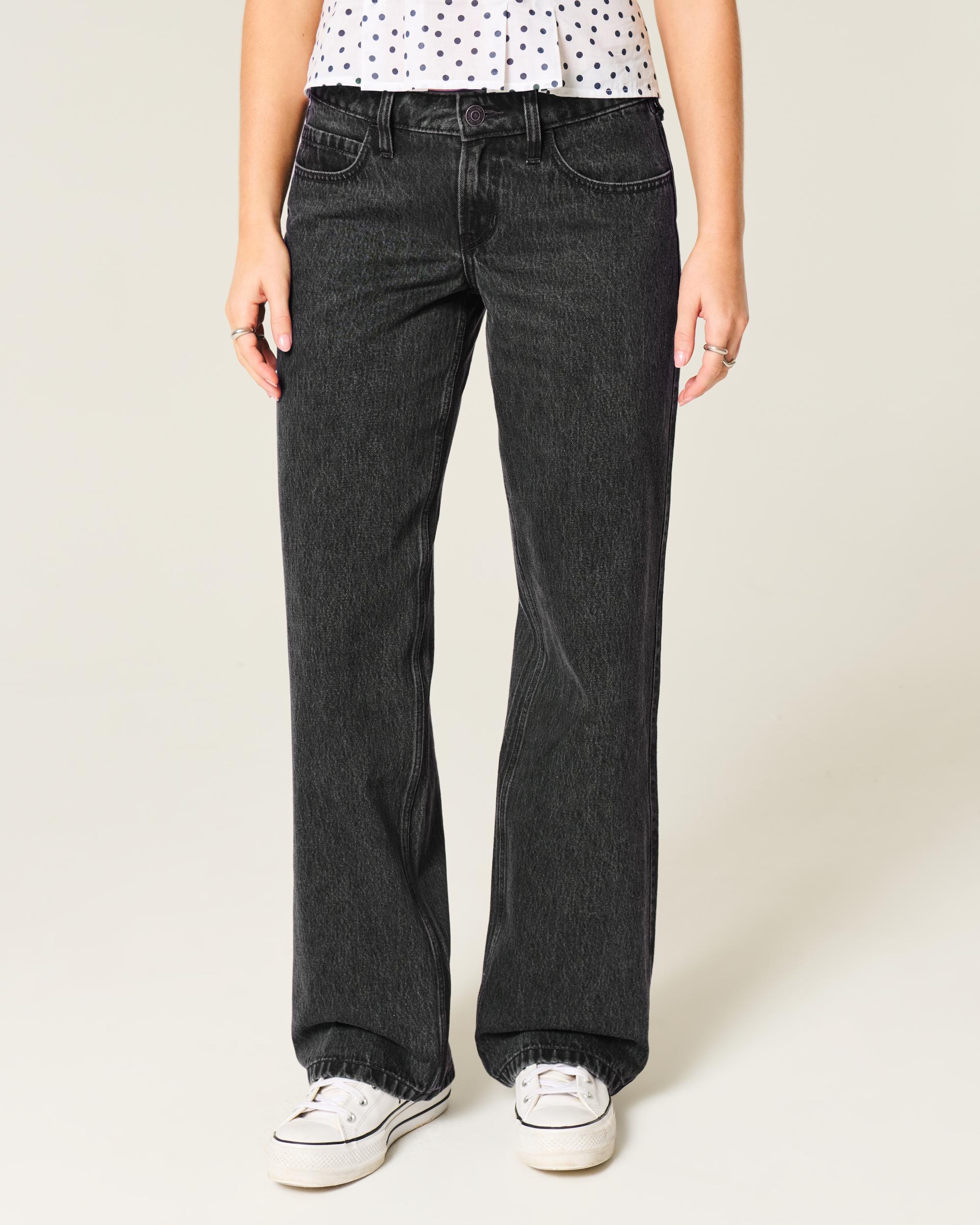 Low-Rise Washed Black Baggy Jeans Product Image