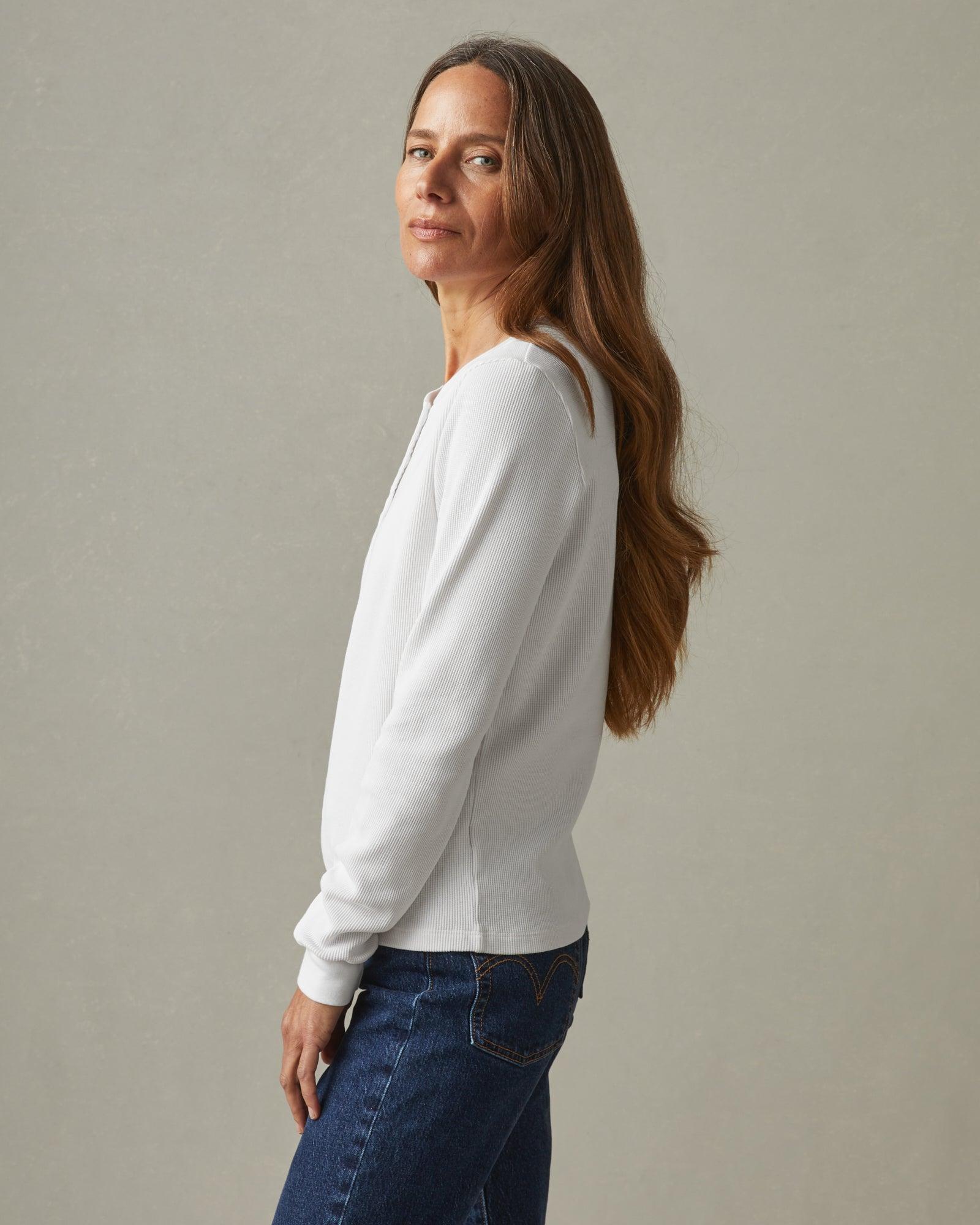 Women's Waffle Henley - White Female Product Image