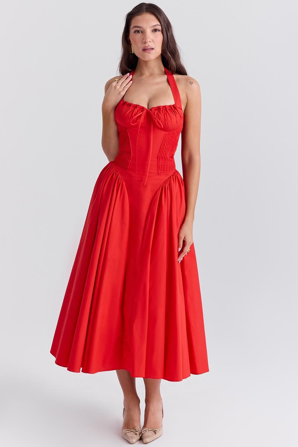 Adabella Italian Tomato Cotton Halter Sundress Product Image