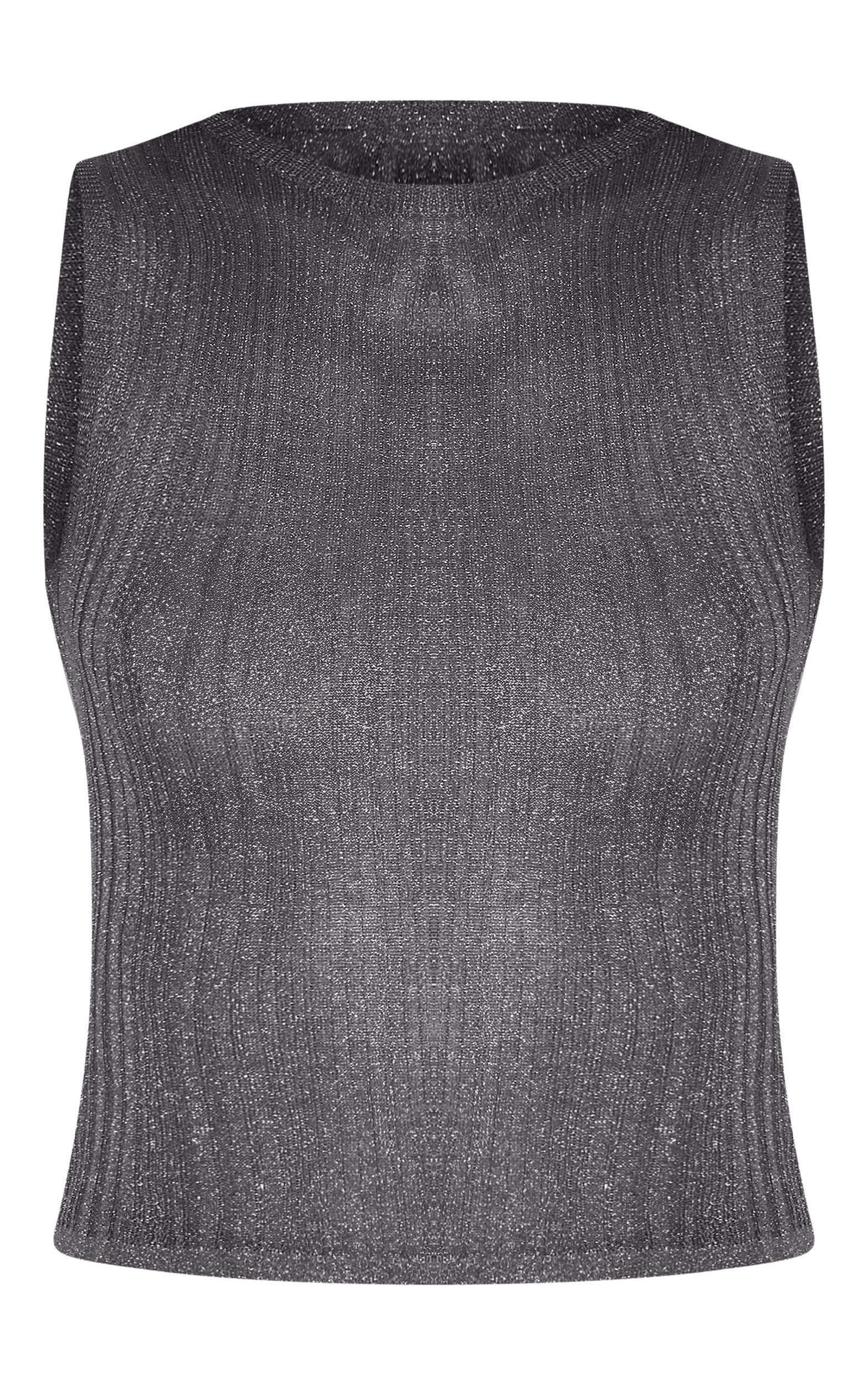 Charcoal Sheer Knit Boat Neck Top Product Image