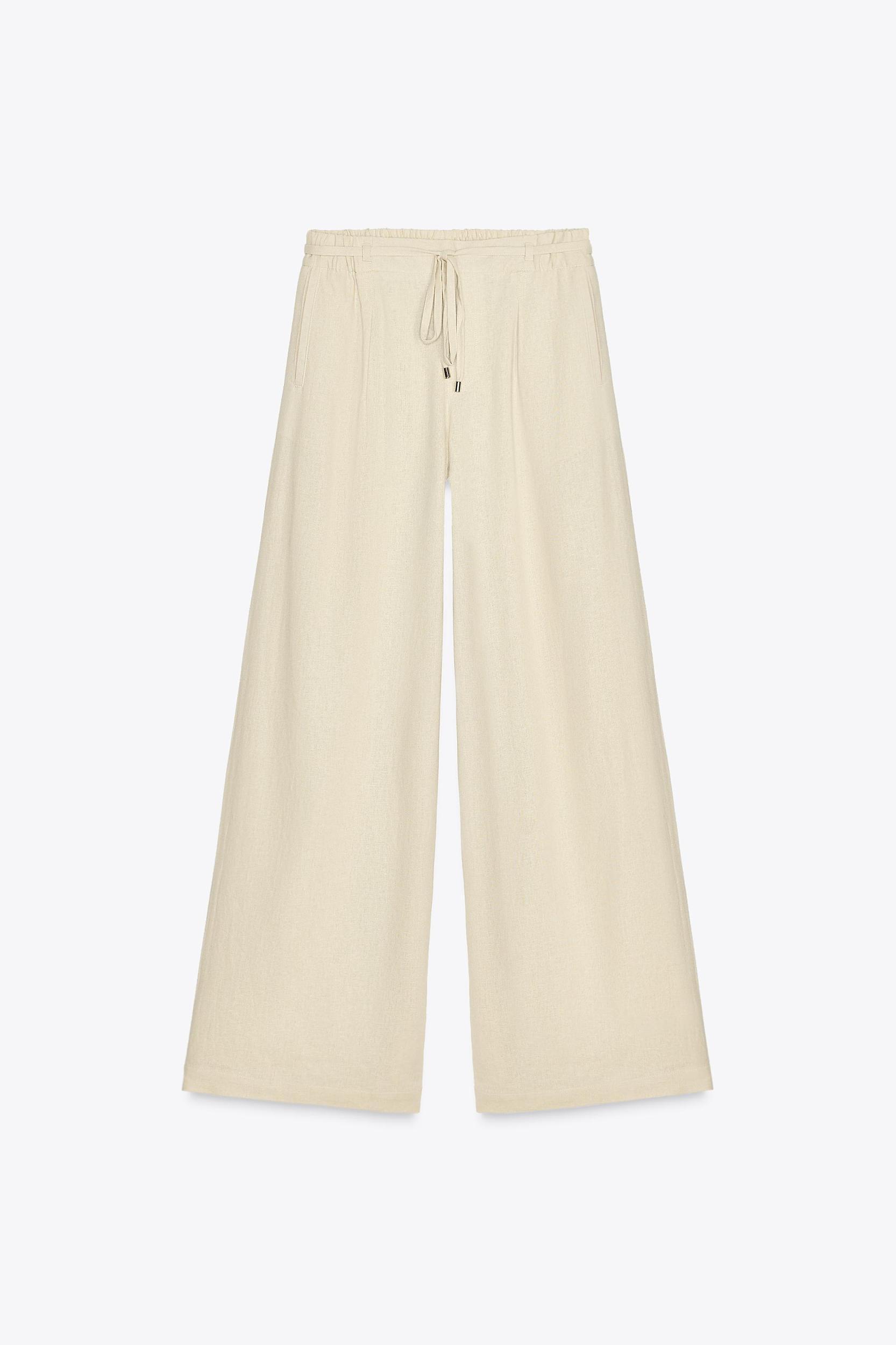 WIDE LEG LINEN BLEND PANTS Product Image