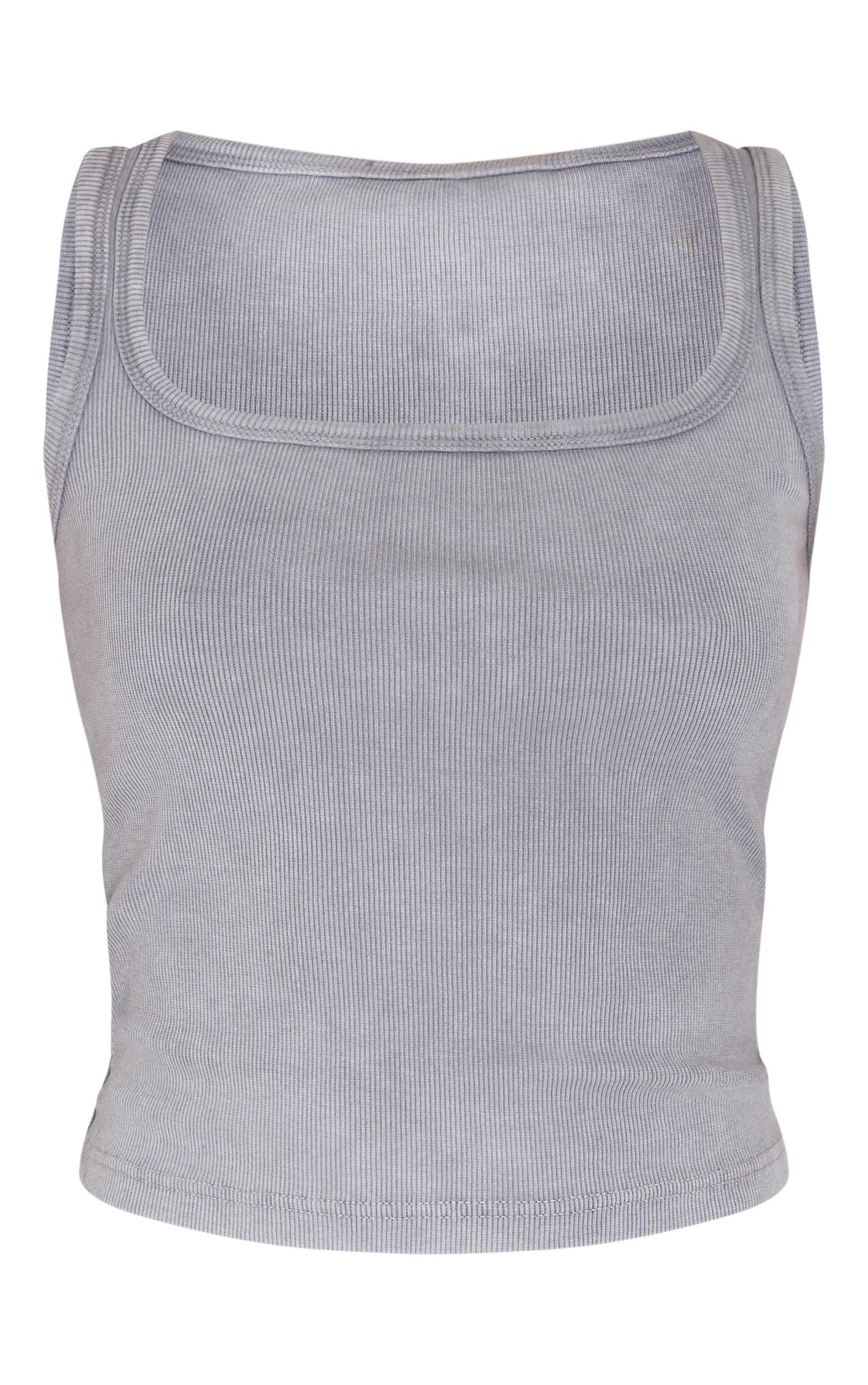 Ice Grey Washed Ribbed Longline Vest Product Image