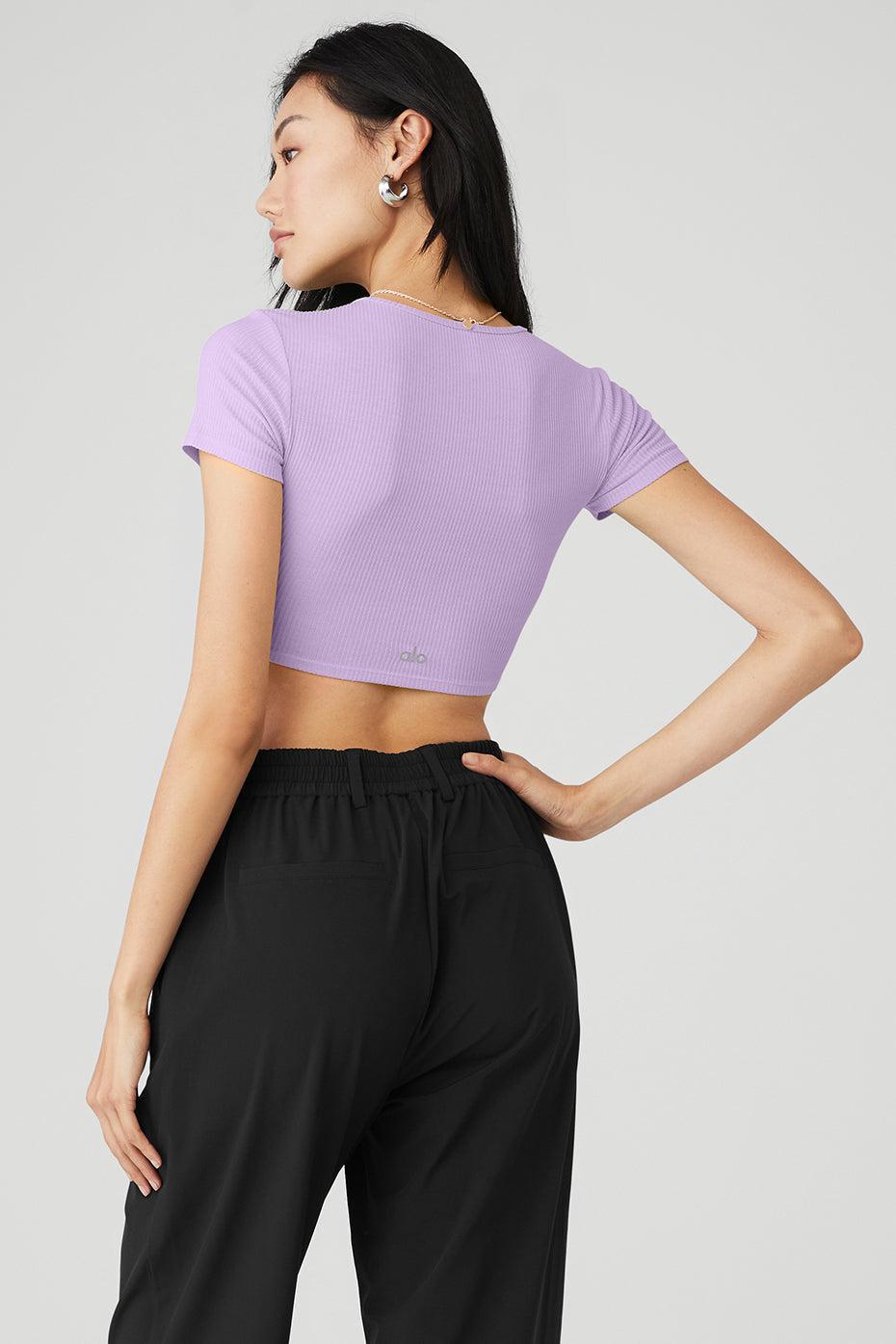 Alo Yoga | Ribbed Knotty Short Sleeve Top Purple Product Image
