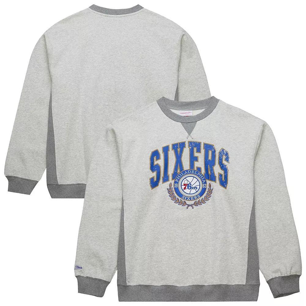 Mens Mitchell & Ness Heather Gray Philadelphia 76ers Vintage Logo Pullover Sweatshirt Product Image