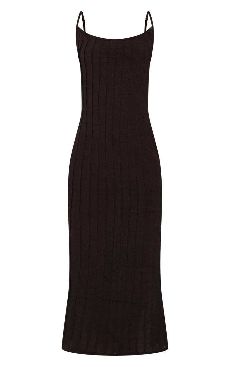 Black Linen Look Pleat Detail Split Side Midaxi Dress Product Image