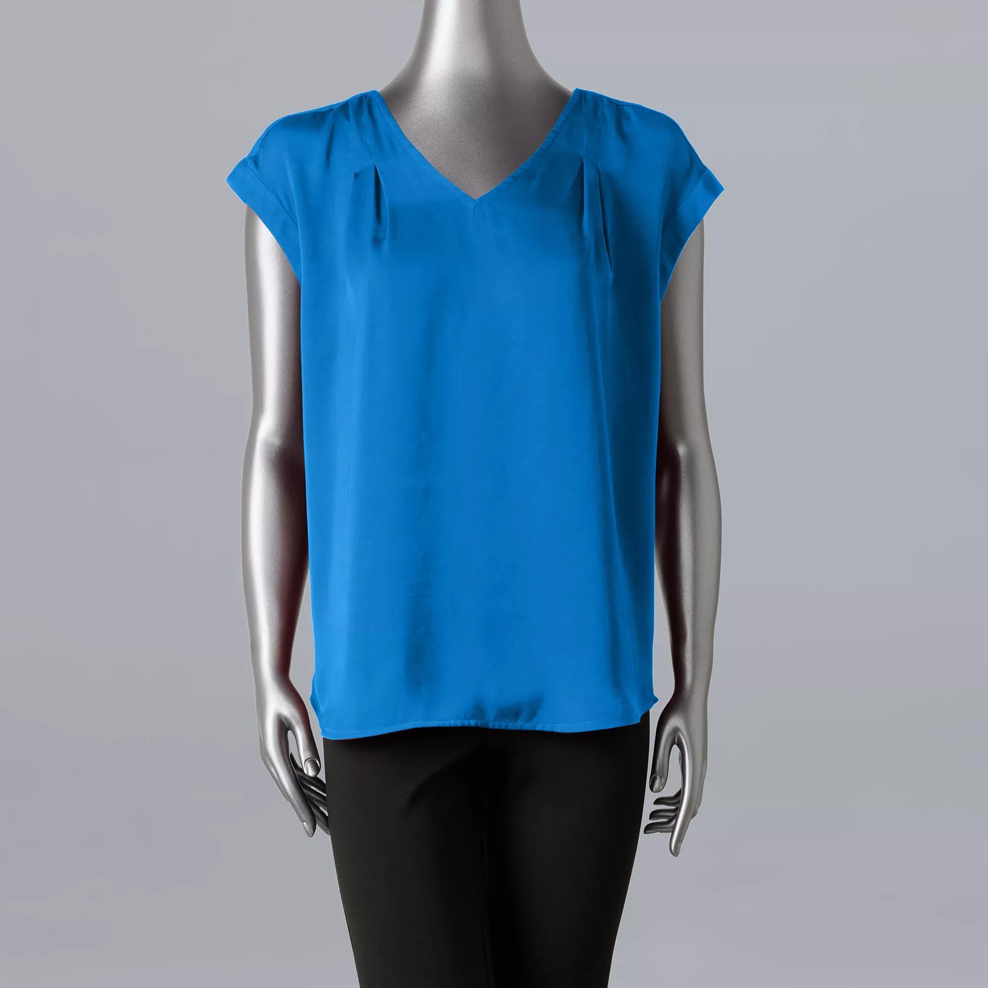 Petite Simply Vera Vera Wang V-Neck Popover Top, Women's, Size: Medium Petite, Vera Cerulean Blue Product Image