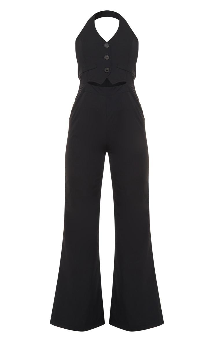 Black Halterneck Tailored Vest Jumpsuit Product Image