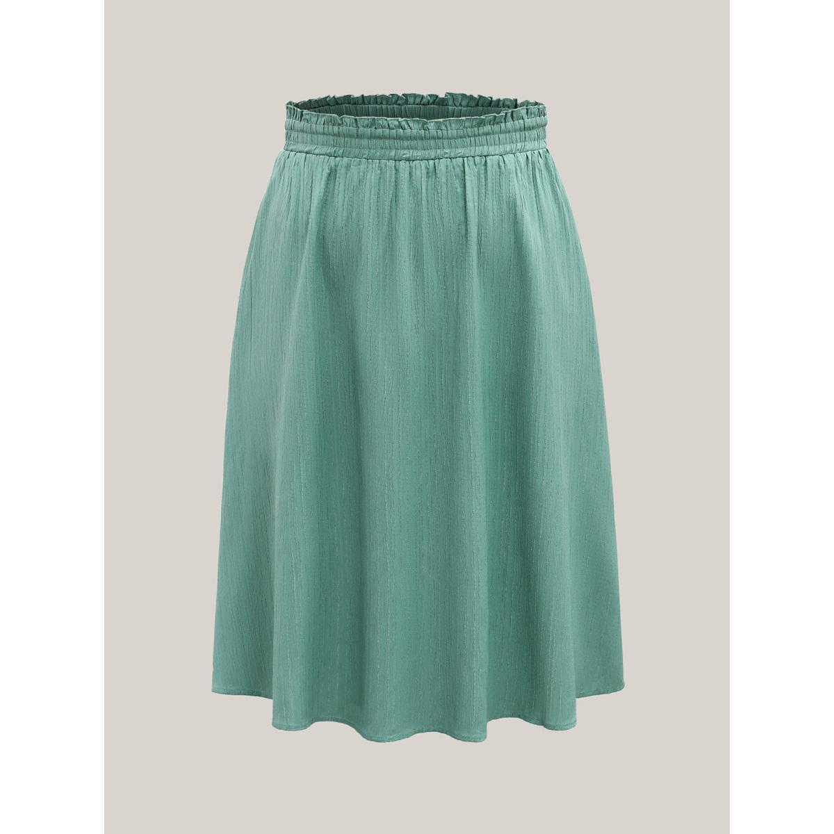 Plus Size Smocked Waist Textured Pleated Midi Skirt Women Mint Elegant Texture Bodycon Low stretch Side seam pocket Everyday Skirts BloomChic 22-24/3X Product Image