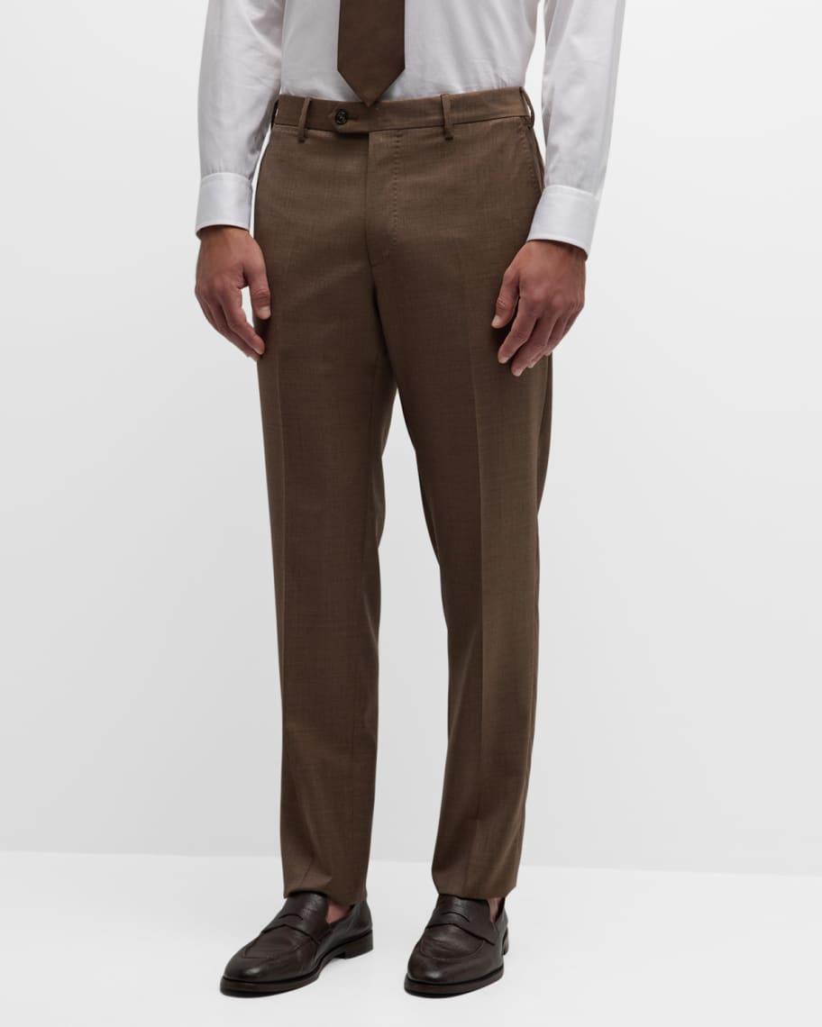 Mens Flat-Front Wool Trousers Product Image