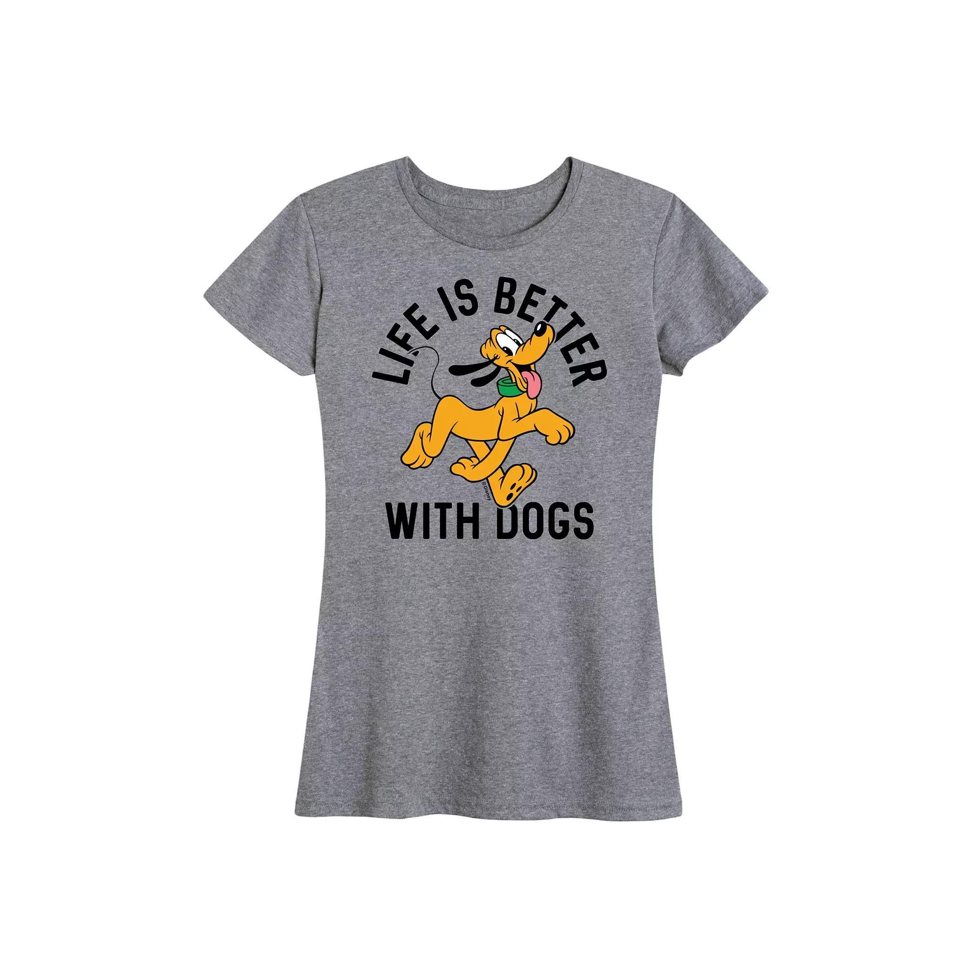 Disneys Pluto Womens Life Is Better With Dogs Graphic Tee Grey Gray Product Image