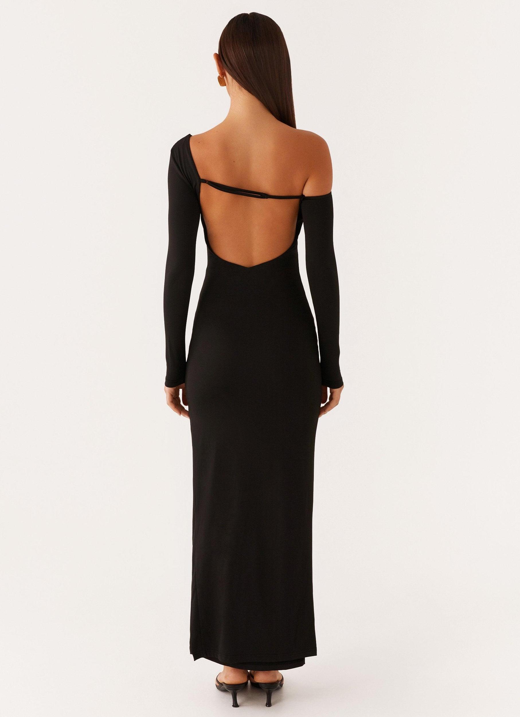 Claudette Asymmetric Long Sleeve Maxi Dress - Black Product Image