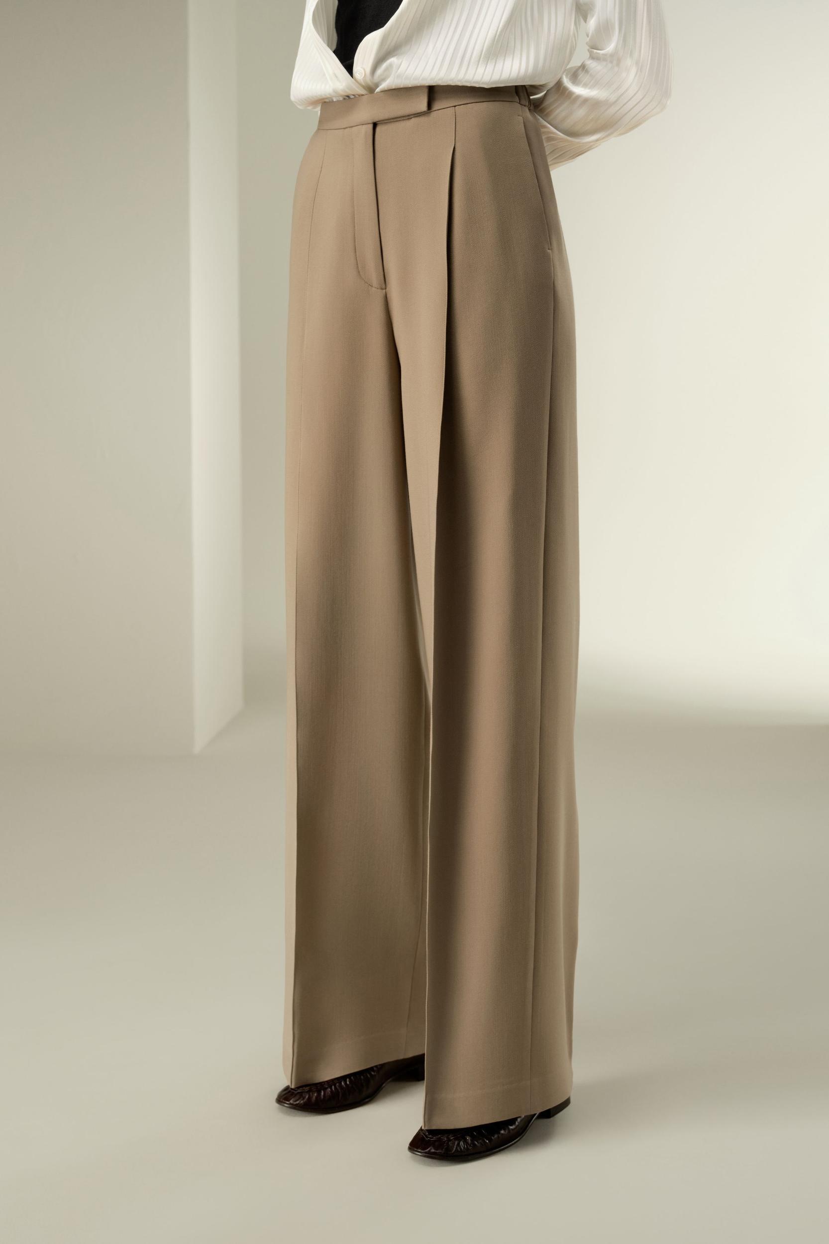 Silk-Wool Pleated Wide-Leg Trousers Product Image