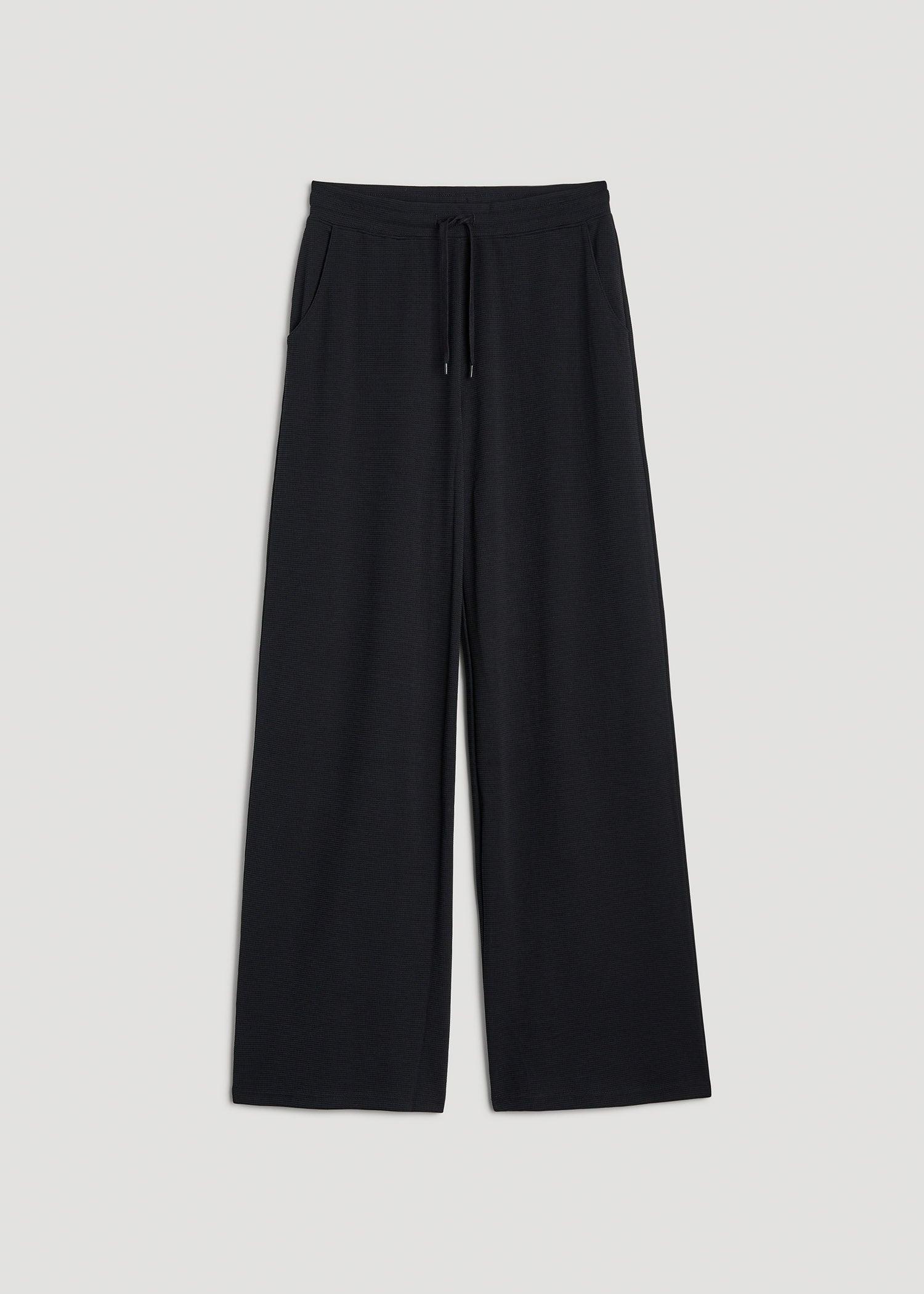 Mid-Rise Waffle Wide-Leg Pants for Tall Women in Black Product Image