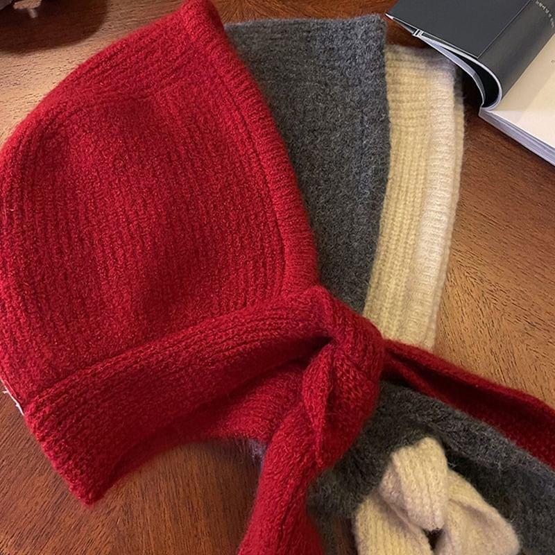 Lettering Applique Knit Hooded Scarf Product Image