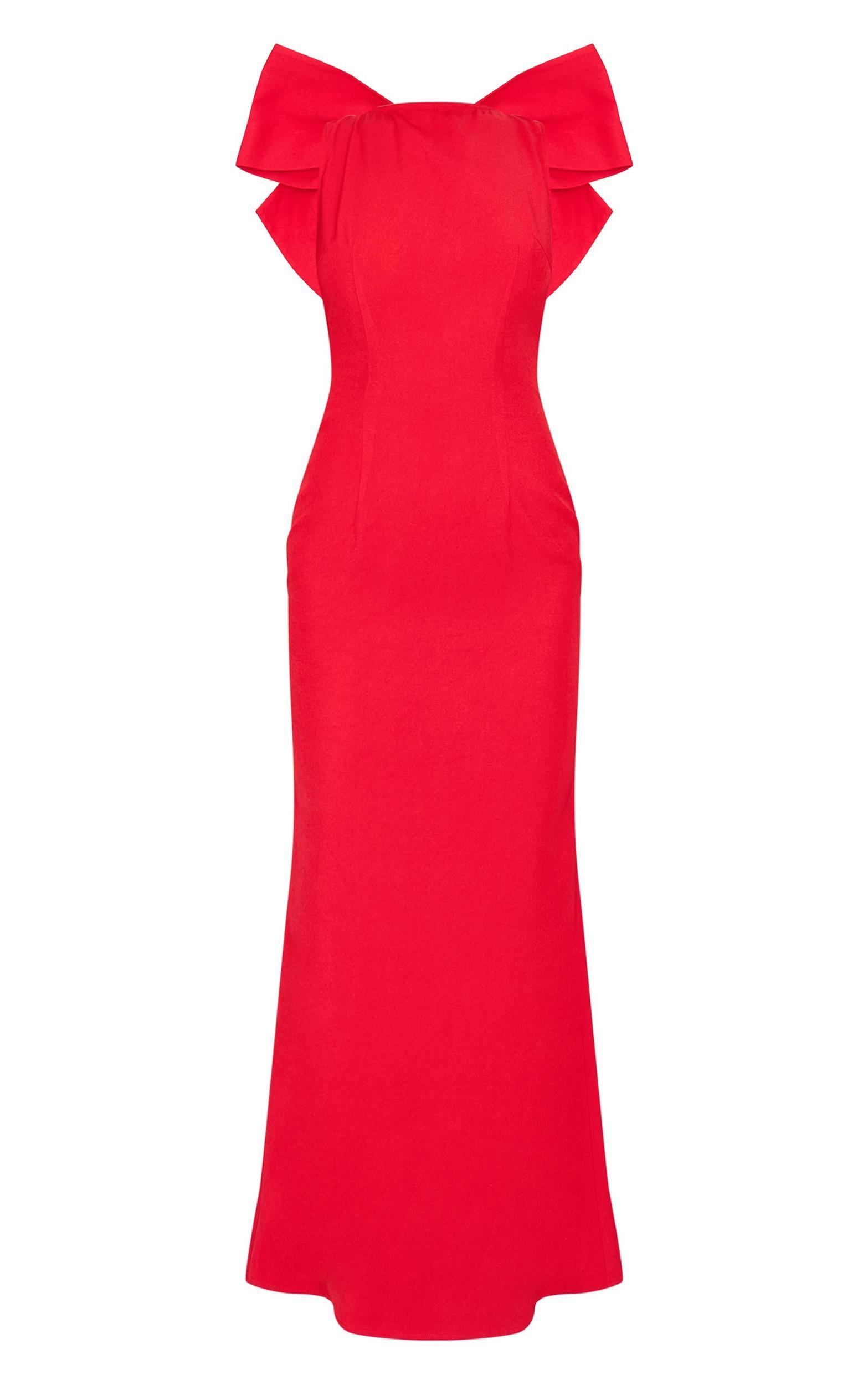 Red Oversized Bow Scoop Back Maxi Dress Product Image