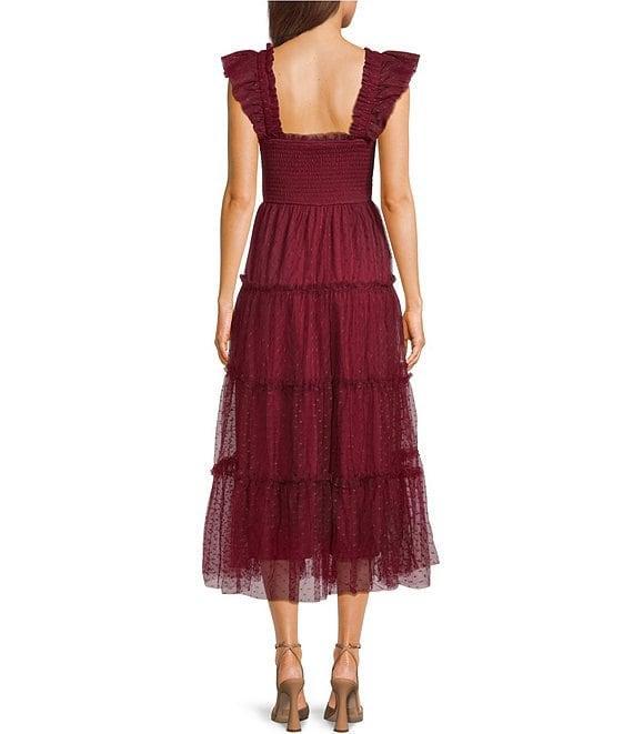 Blu Pepper Lace Polka Dot Square Neck Sleeveless Tiered Midi Dress Product Image