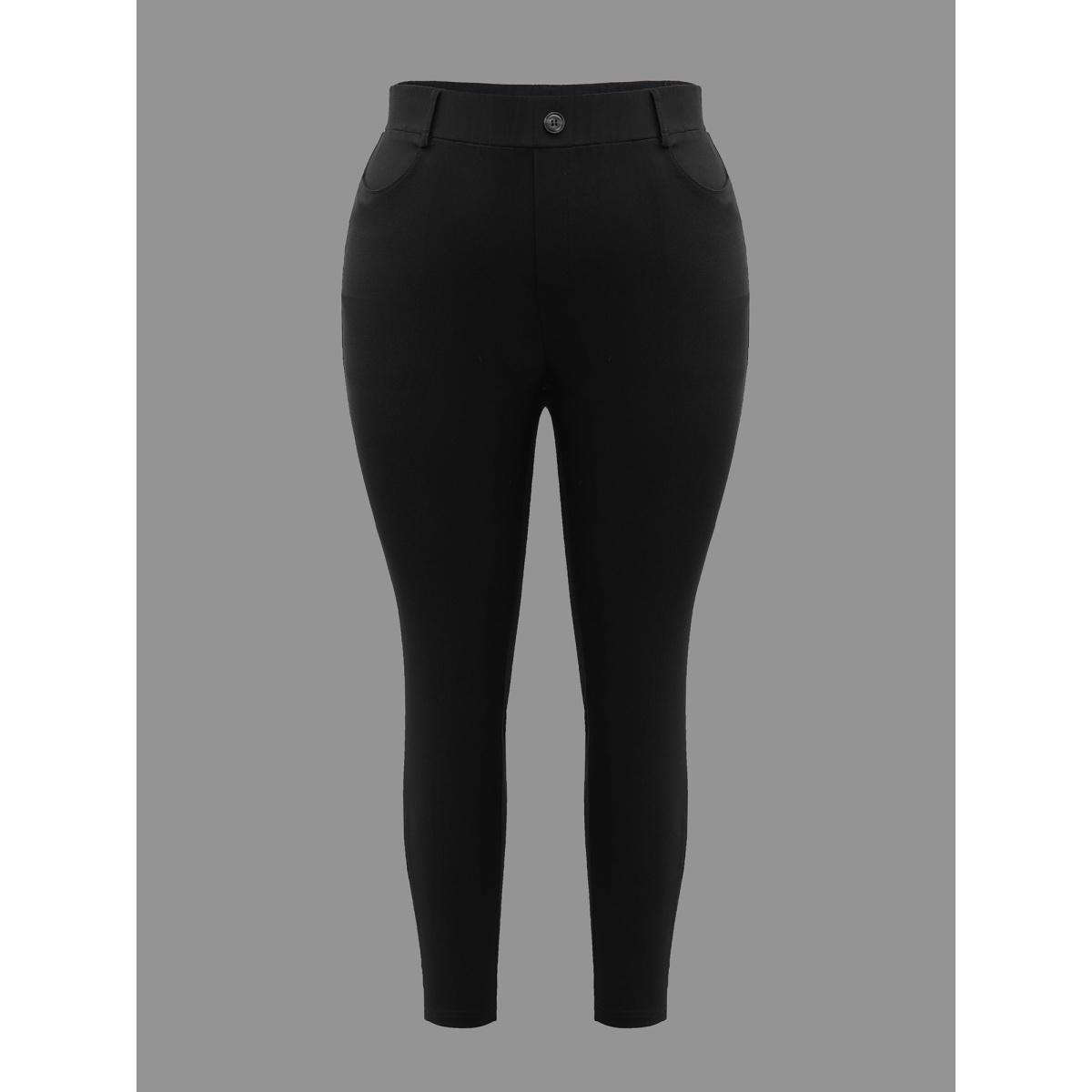 Plus Size No-Waist Gap Decorative Placket Skinny Pants Women Black Elegant Skinny Mid Rise Everyday Pants BloomChic 18-20/2X Product Image