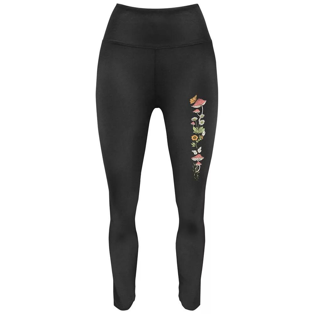 Women's Wild Flowers And Mushrooms Graphic Leggings, Size: XXL, Black Product Image