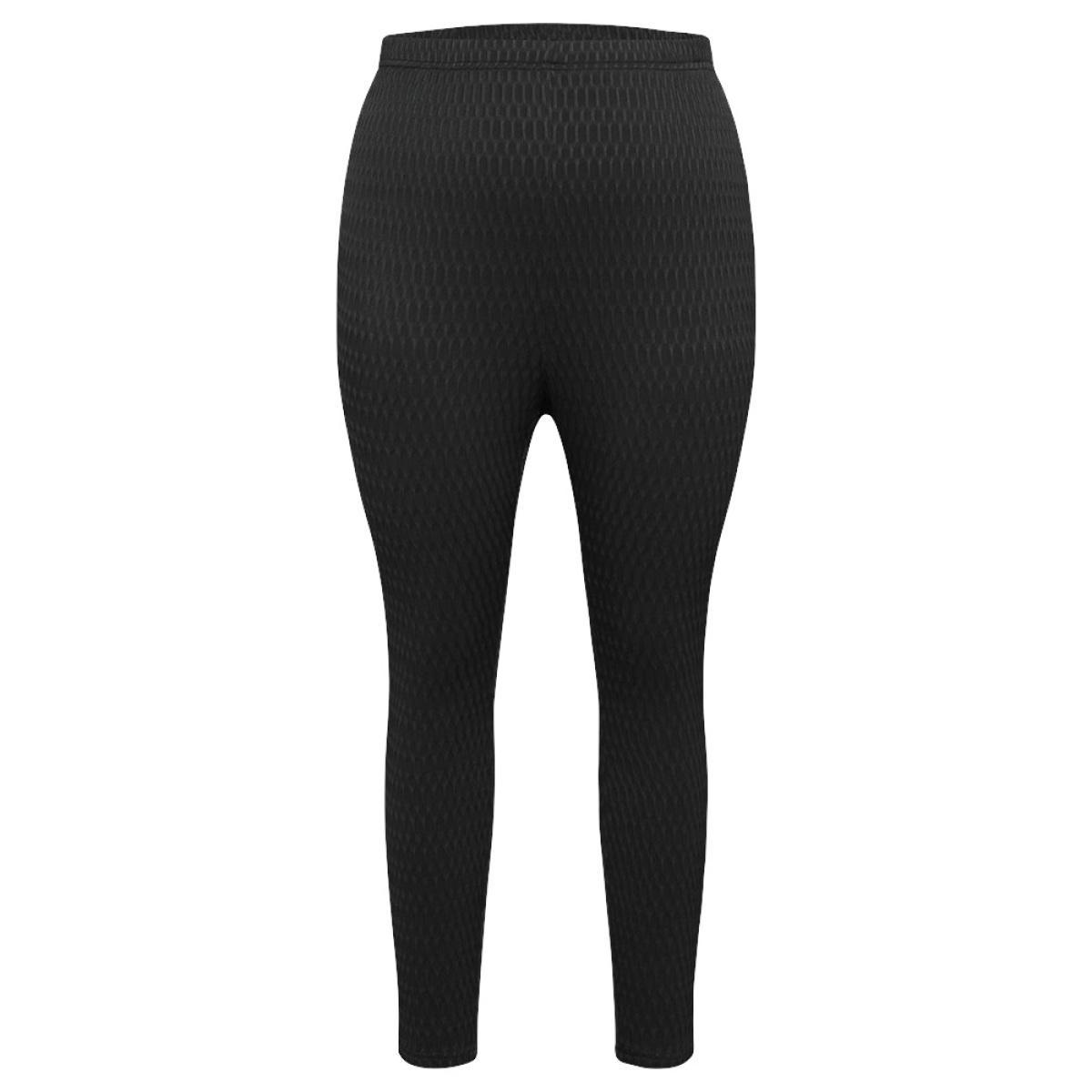 Plus Size Solid Plisse High Rise Skinny Leggings Women Black Casual High stretch Skinny High Rise Dailywear Leggings BloomChic 10/M Product Image