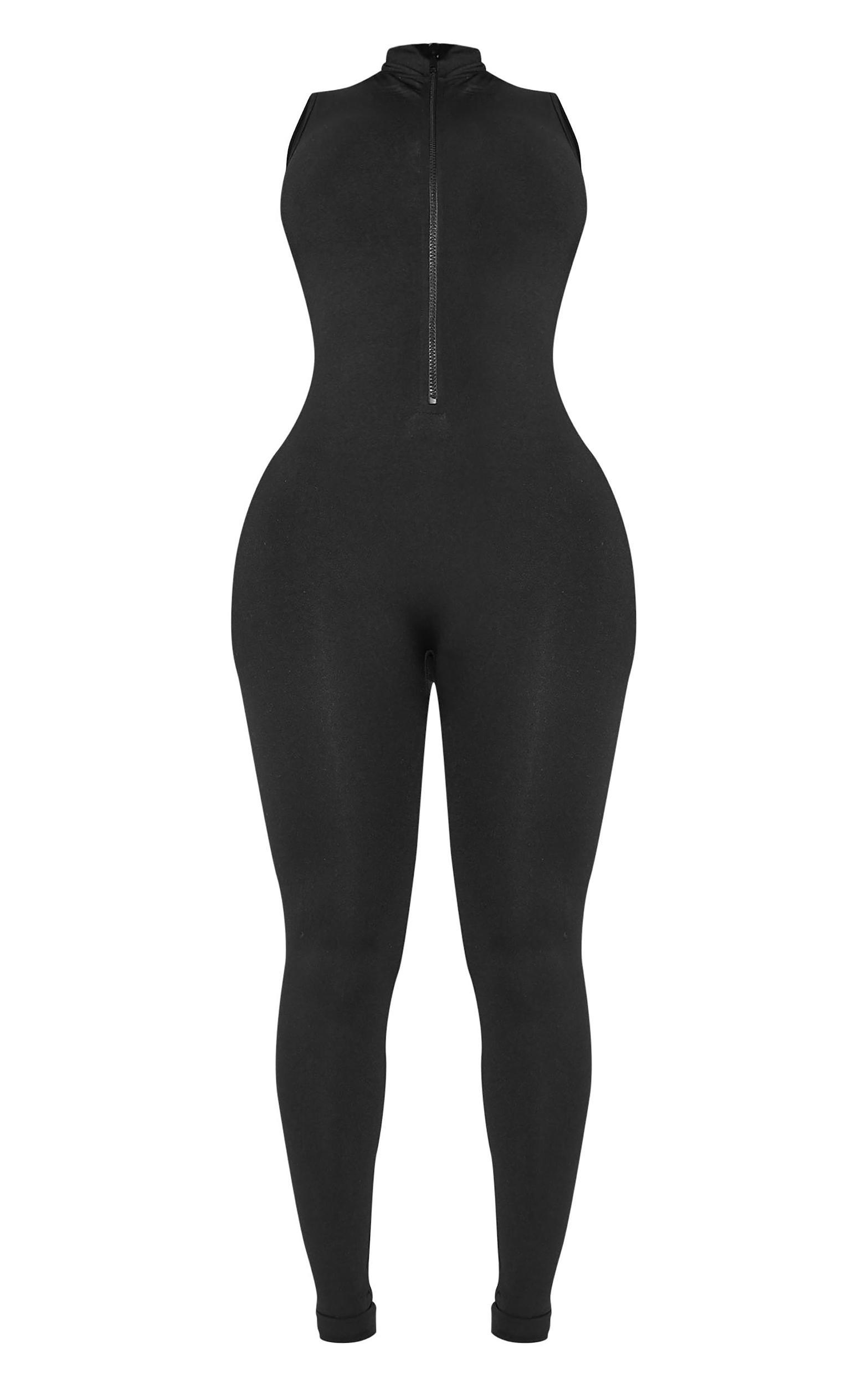 Black Structured Woven Tailored Sleeveless Vest Detail Jumpsuit Product Image