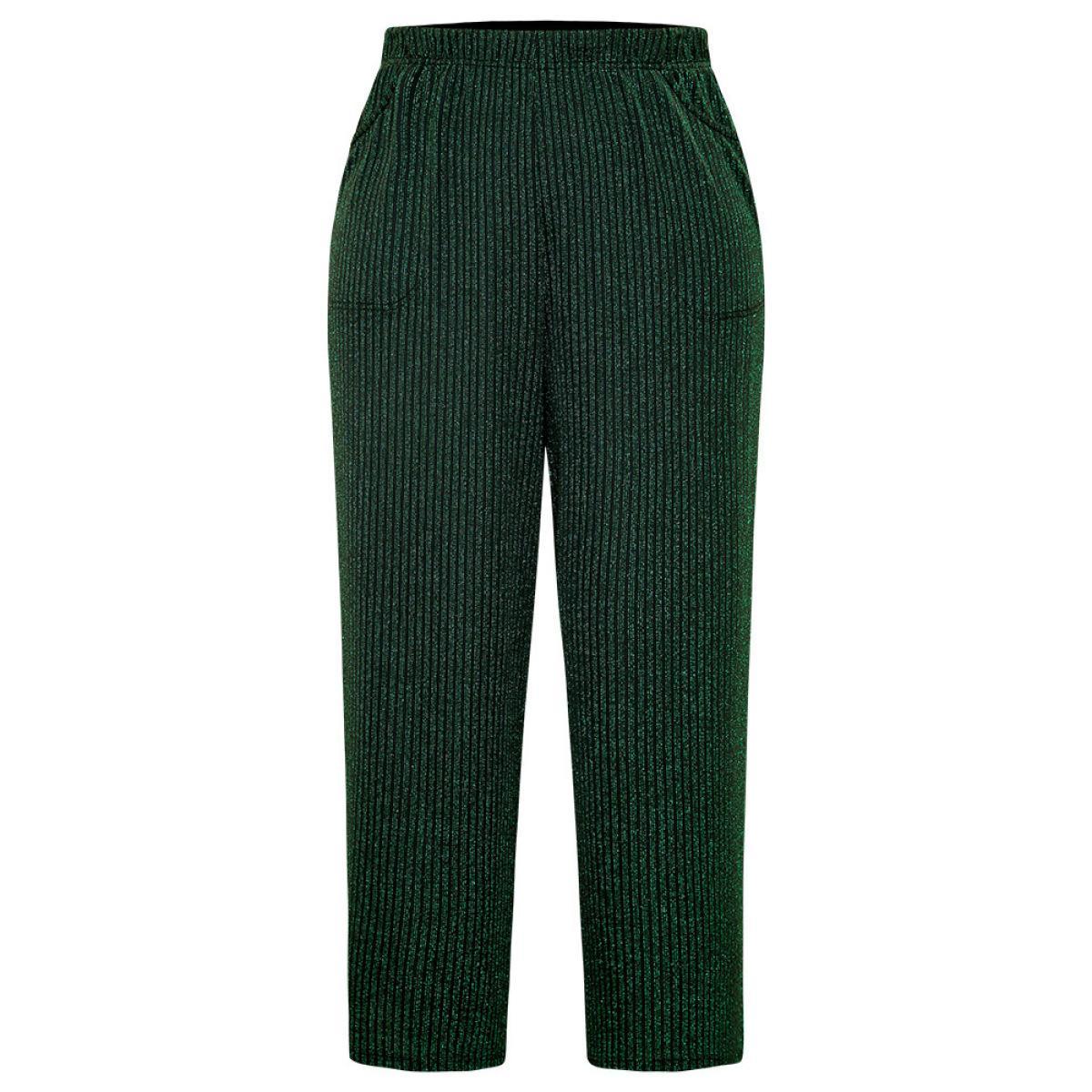 Plus Size Plain Texture Luxe Elastic Waist Straight Leg Pants Women Green Glamour Straight Leg High Rise Festival-Christmas Pants BloomChic 28/5X Product Image