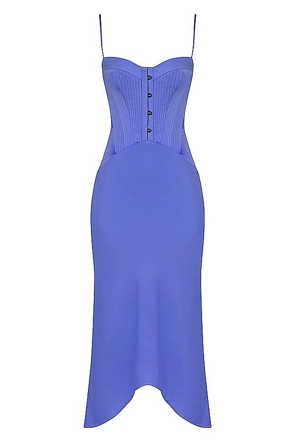 Imogen Periwinkle Satin Corset Midi Dress Product Image