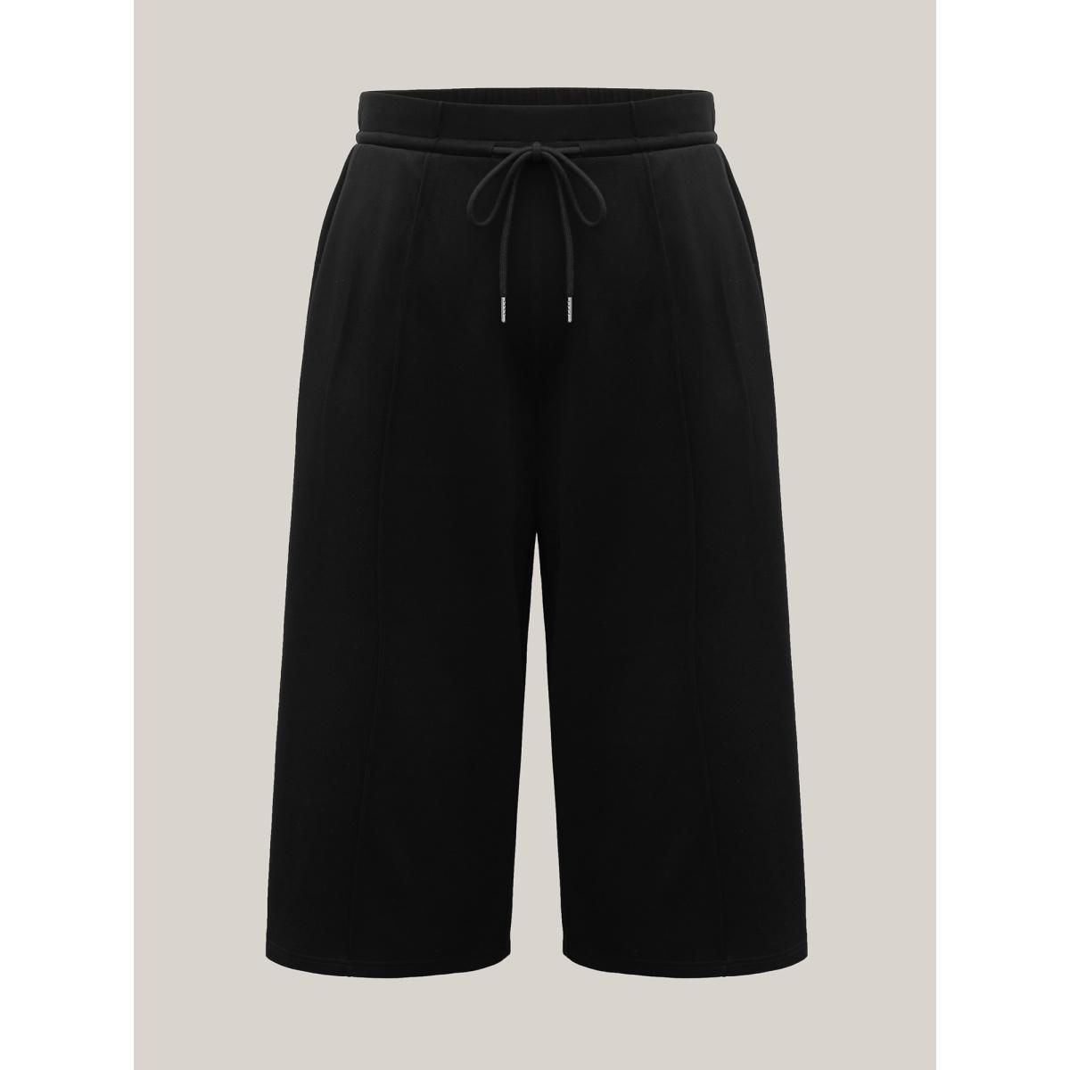 Plus Size Stretchy Drawstring Wide-Leg Pants Women Black Casual Wide Leg Mid Rise Everyday-Casual Pants BloomChic 18-20/2X Product Image