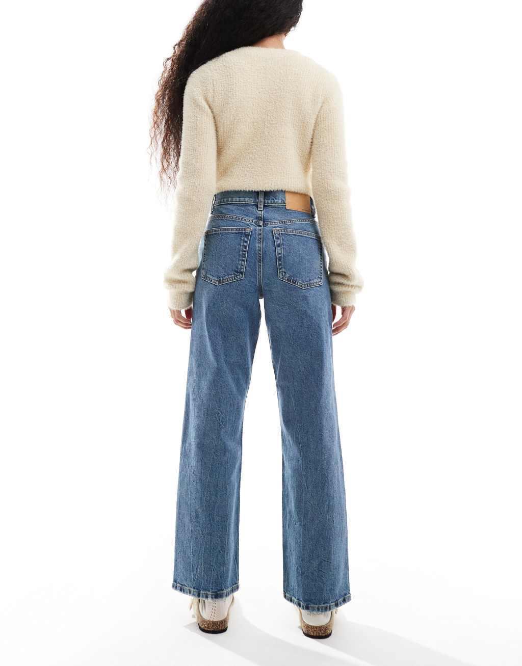 ASOS DESIGN Petite comfort stretch straight leg jean in mid blue Product Image