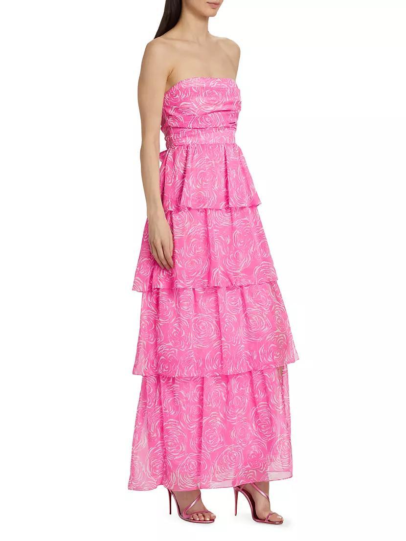 Gaston Tiered Floral Strapless Maxi Dress Product Image