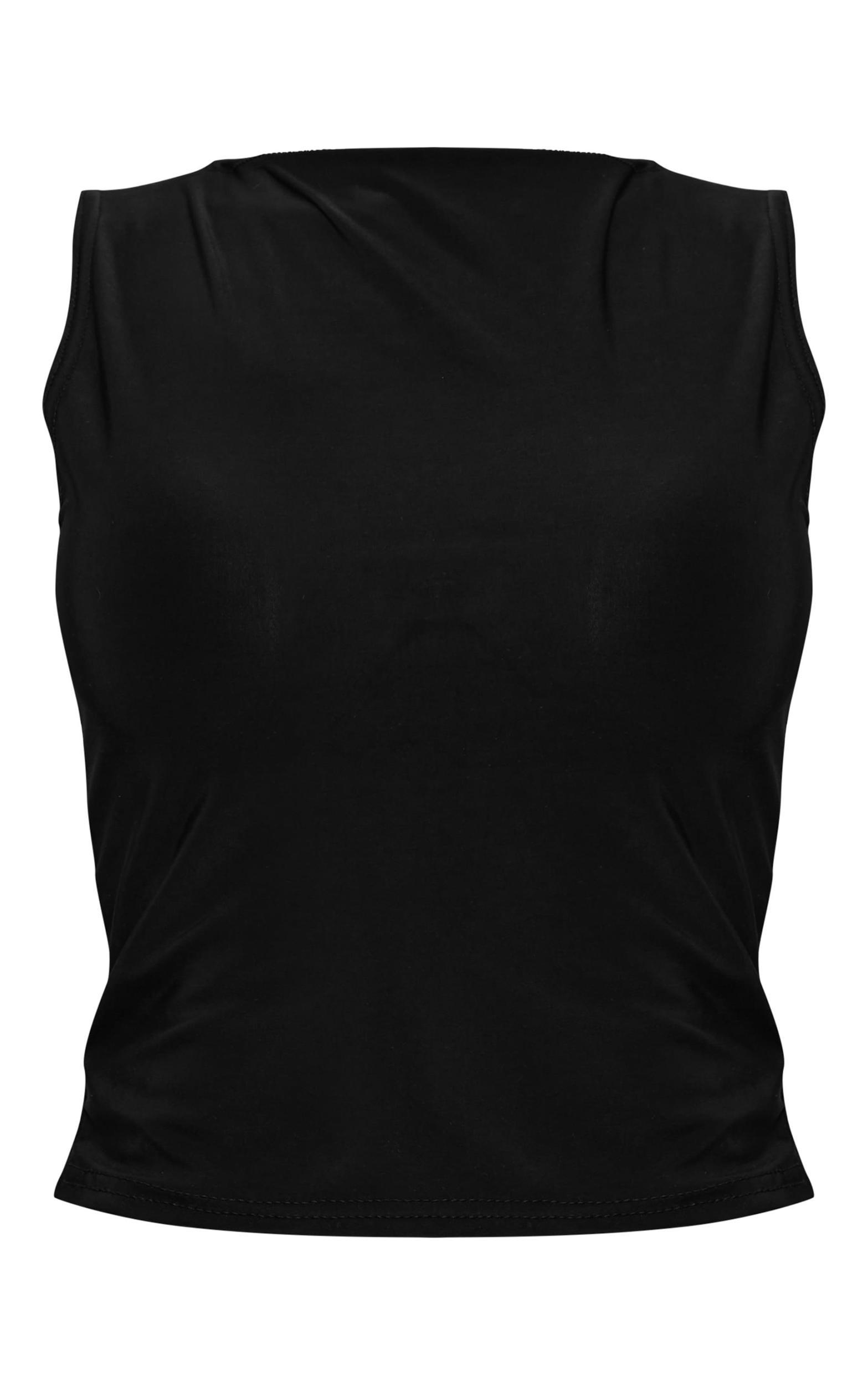 Petite Black Slinky Boat Neck Top Product Image