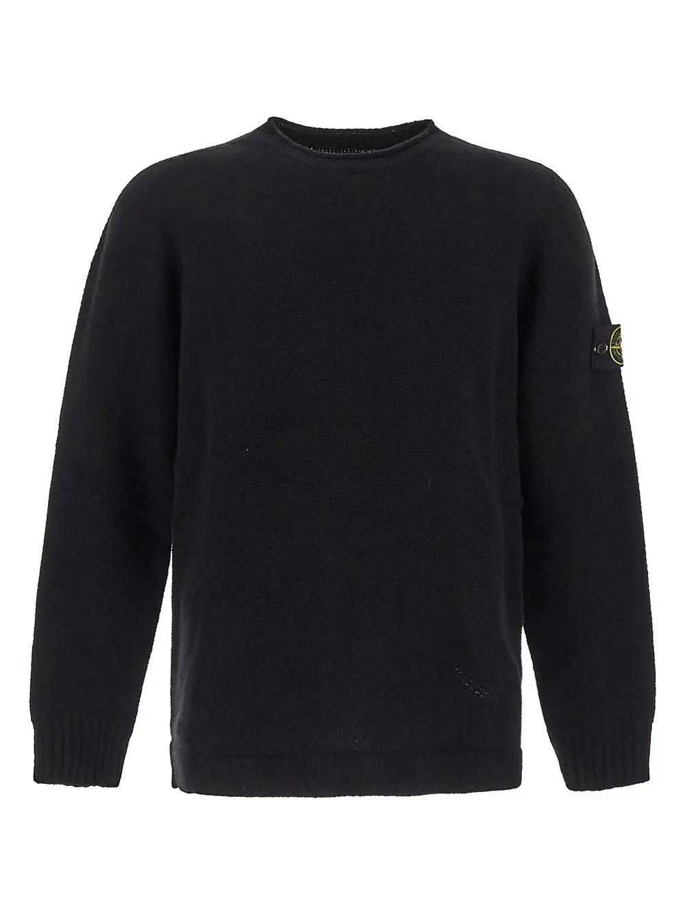 STONE ISLAND Logo-appliquéd Ribbed Cotton-blend Sweater In Black Product Image
