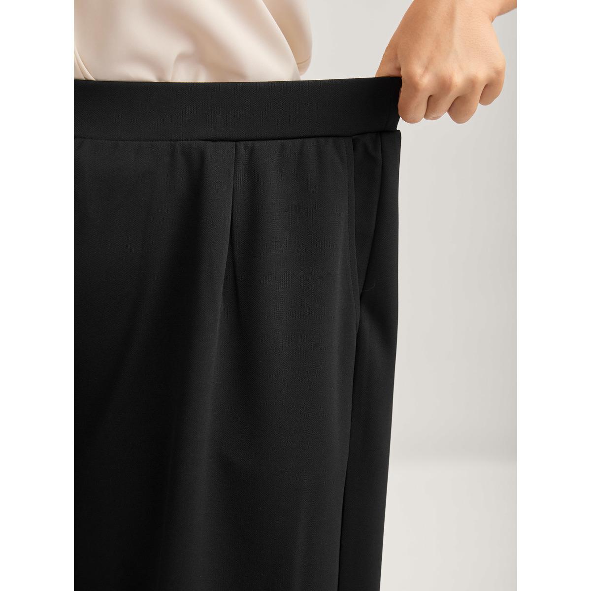 Plus Size No-Waist Gap Wide-Leg Pants Women Black At the Office Wide Leg Mid Rise Work Pants BloomChic 26/4X Product Image