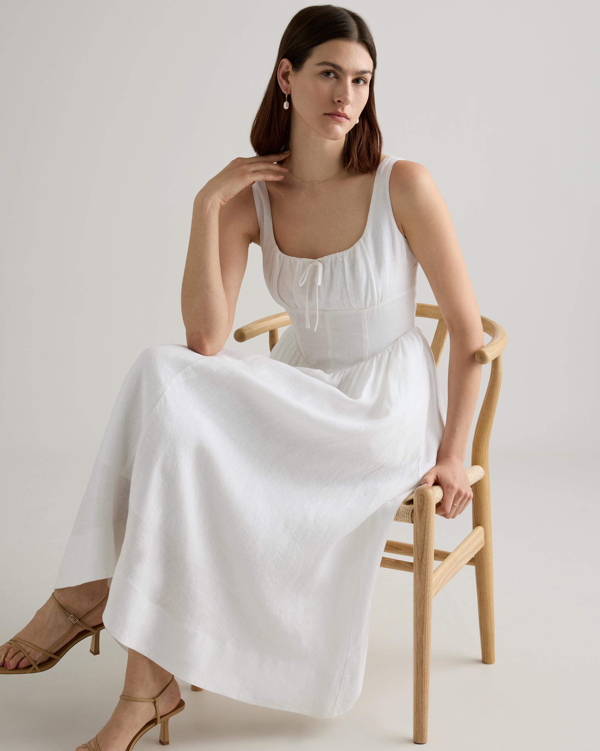 Quince | Women's 100% European Linen Corset Midi Dress Size XS Product Image
