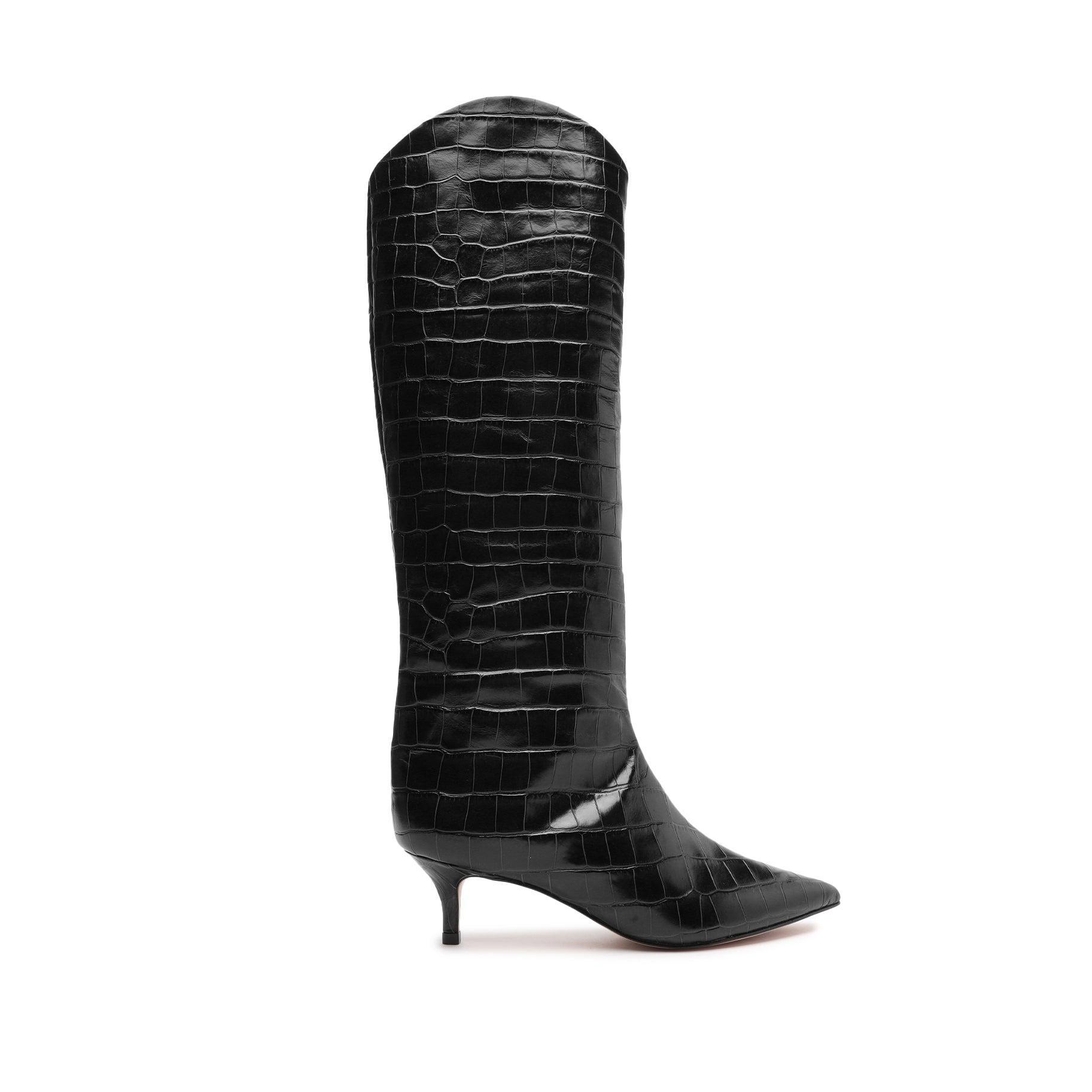 Schutz Womens Abbey Croc Embossed Kitten Heel Boots Product Image