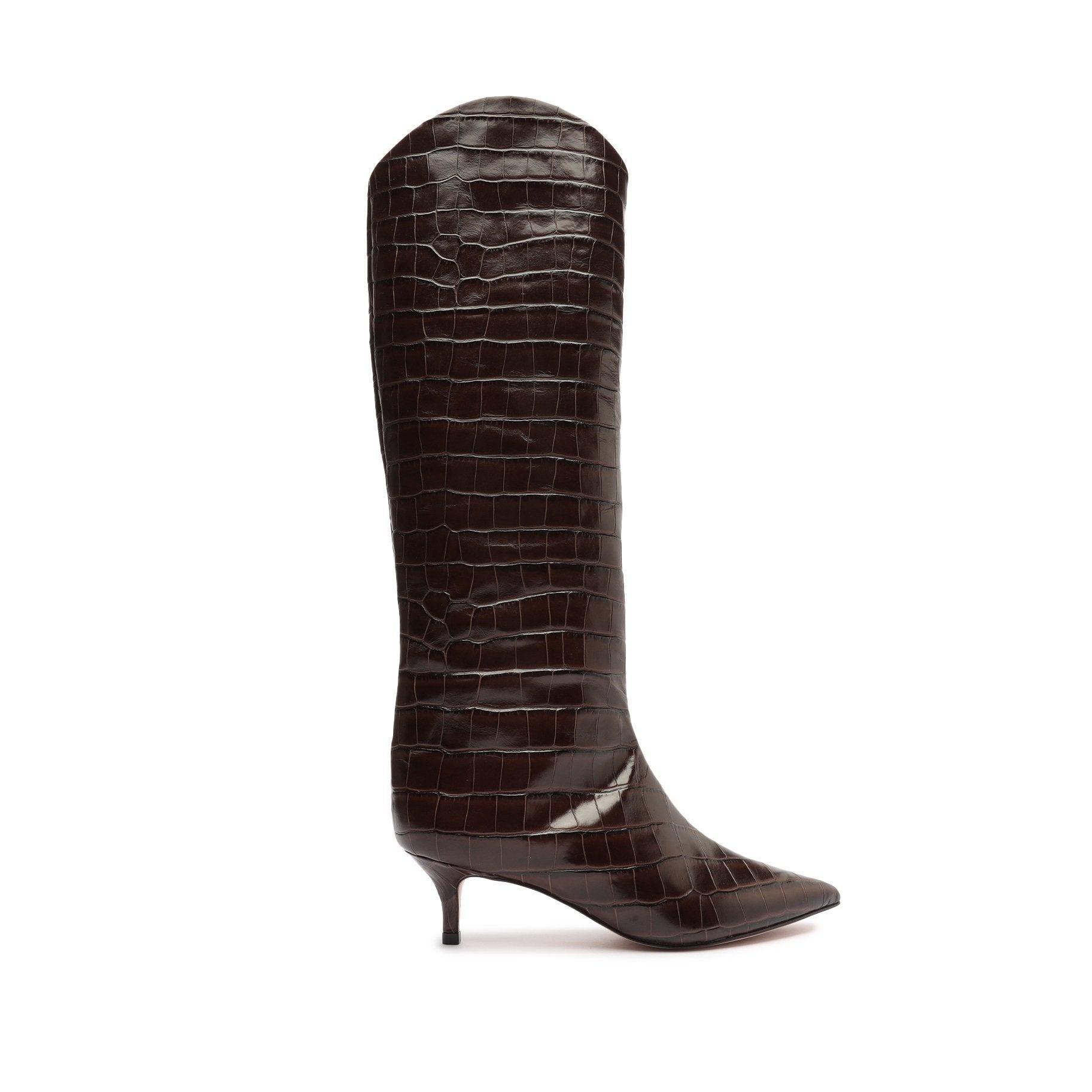 Schutz Womens Abbey Croc Embossed Kitten Heel Boots Product Image
