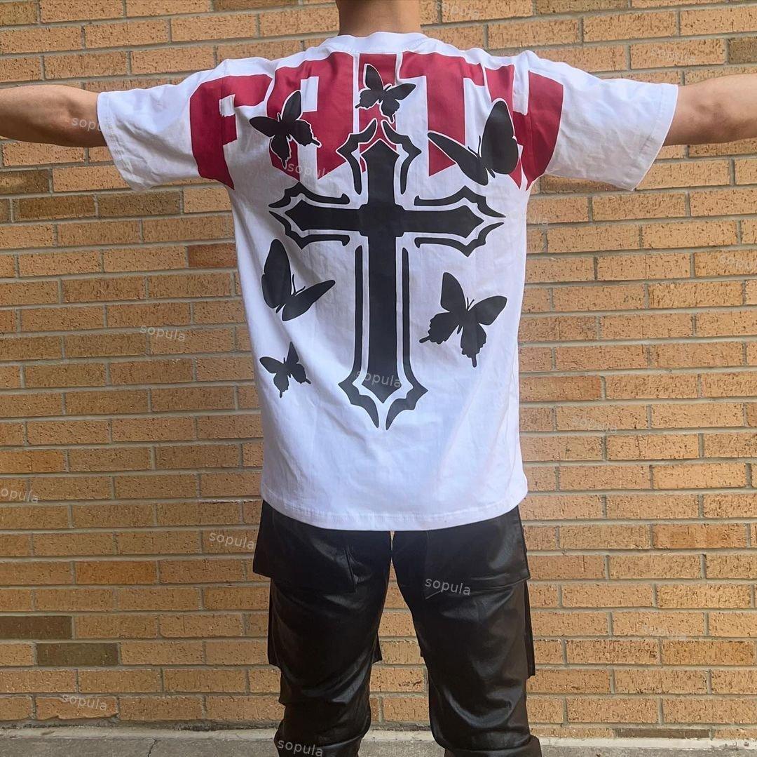 Men's Butterfly Faith Cross Vintage Graphic Cotton T-Shirt Product Image