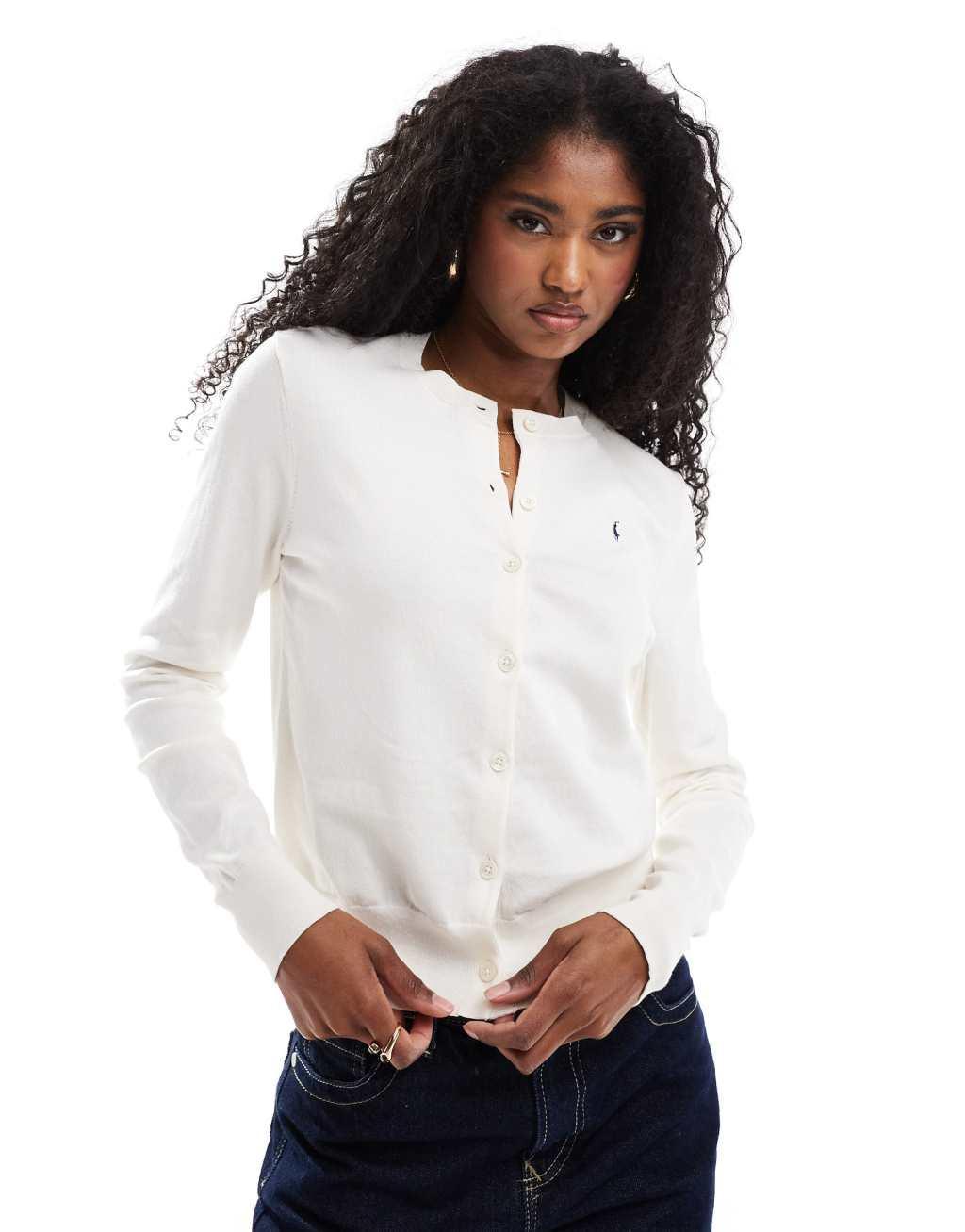 Polo Ralph Lauren cardigan with logo in cream Product Image
